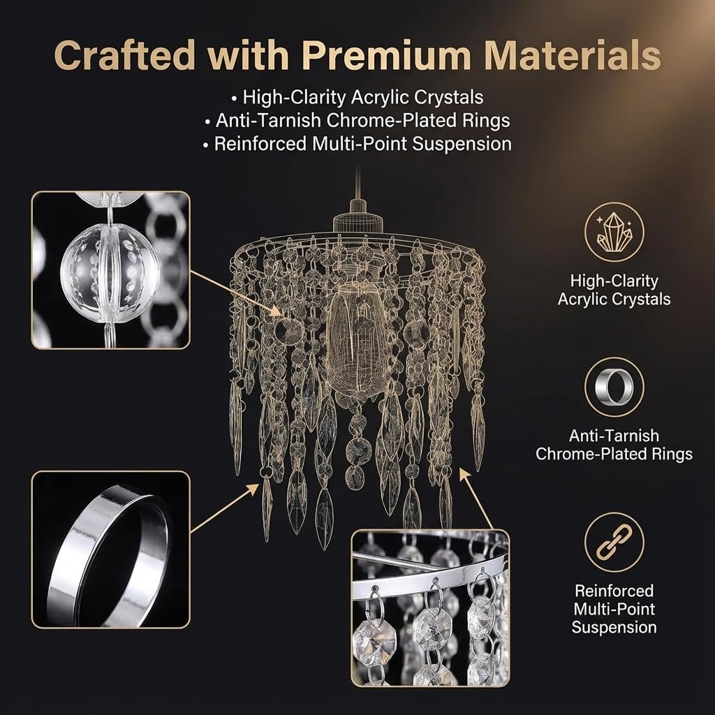 H11.81''X D8.66'' Chandelier Shades, Mini Crystal Shade, Acrylic Beaded Hanging Lampshade, Modern Pendant Light Shades, Sparkling Ceiling Decor for Bedroom, Hallway, Bar, Kitchen, Bathroom, 2-Tiers