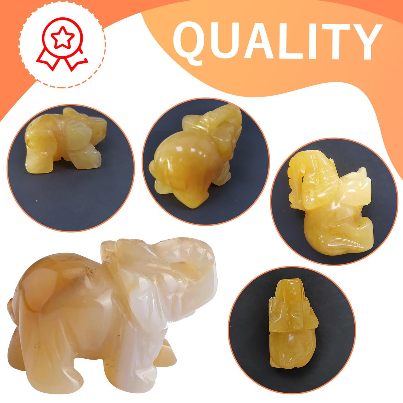 QINJIEJIE Yellow Jade Crystals Elephant Decor Cute Desk Stones Figurine Natural Gemstones Luck Decoration Room Office Pocket Hippie Statue Meditation Spiritual Christmas Stocking Stuffers Gift Women