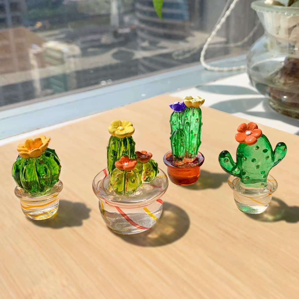 JARPSIRY 4PCS Handmade Mini Resin Cactus Cute Miniature Cacti Figurines Home Office Desk Tabletop Simulation Plants Decorations Car Interior Dashboard Ornaments