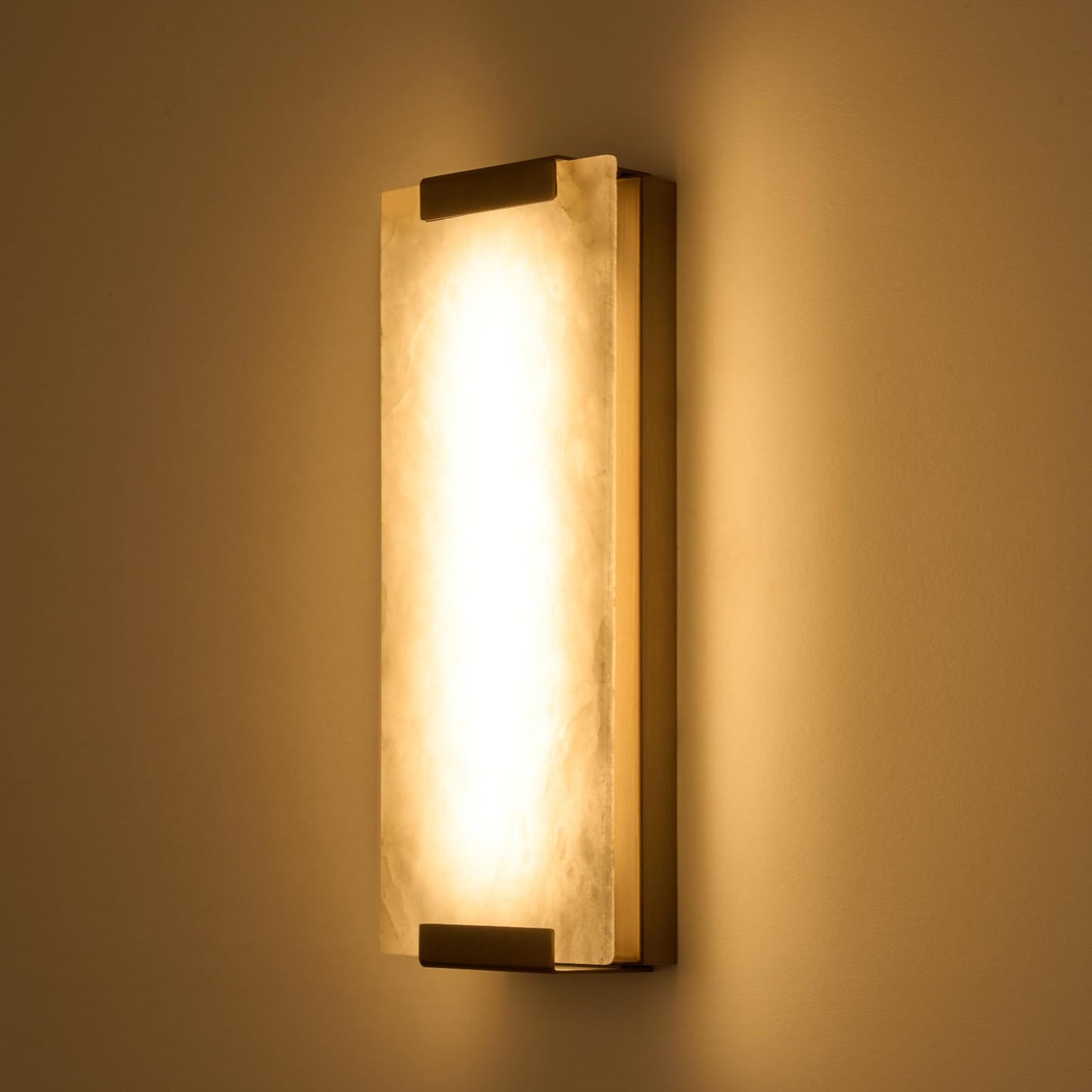 HOMLUCE 14.2in Alabaster Wall Sconce, Large Natural Marble Wall Light Decor, LED Modern Wall Lamp for Bedroom, Stairs, Living Room, Vanity, Bedside, Hallway （Brushed Bronze 12W）