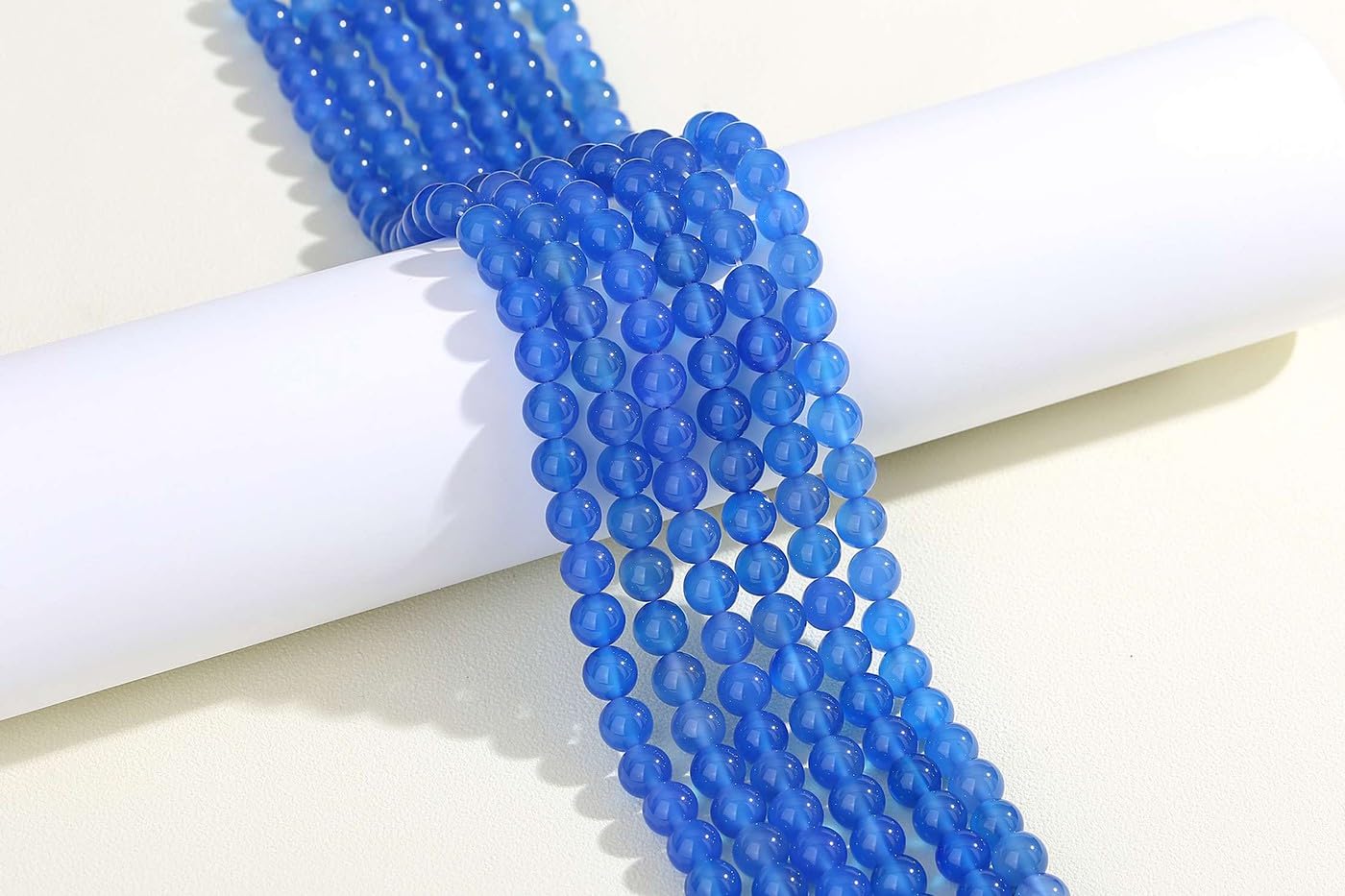 LAIDANLA Blue Agate 8mm Natural Stone Beads Round Loose Gemstone Stone Beads for DIY Bracelet Necklace Earrings Jewelry Making Polishing Beading 96PCS 2 Strand 32"