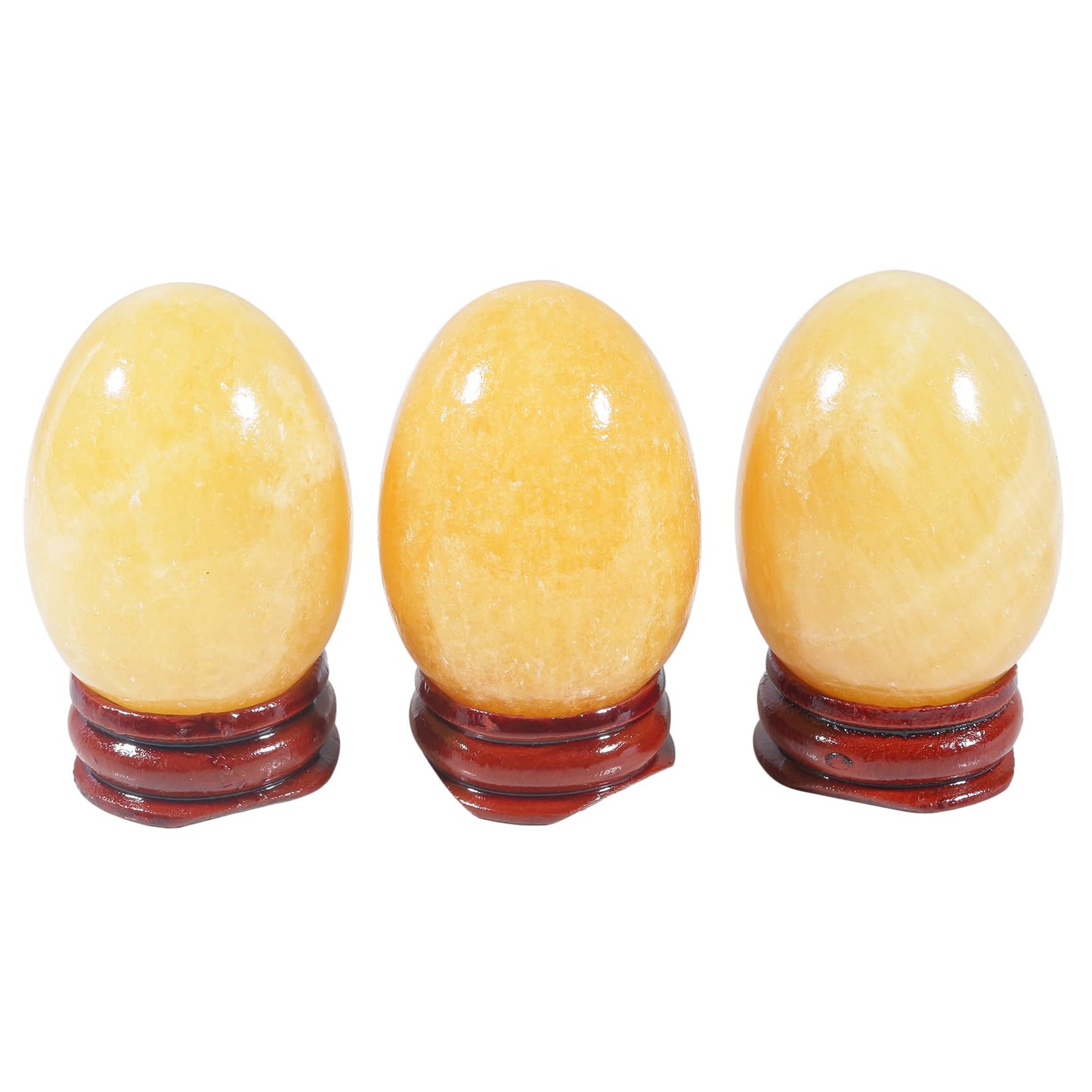 Casaper 2" Natural Yellow Jade Egg with Wood Stand for Home Decoration, Polished Crystal Pocket Palm Sphere Fengshui Figurines Healing Reiki