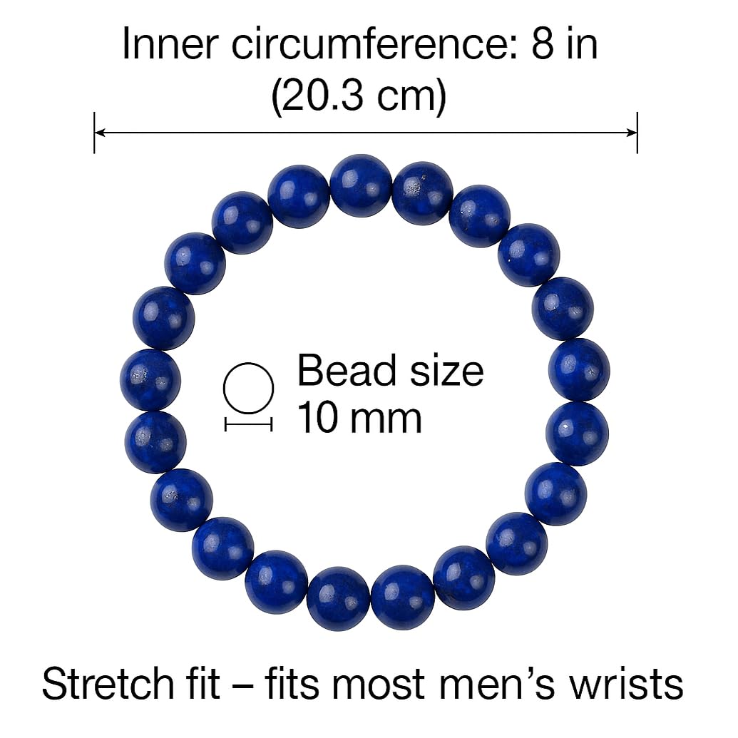Forziani 10mm Lapis Lazuli Beaded Bracelet for Men - Prosperity and Wisdom - Stretch Navy Blue Gemstone Beads Mens Bracelet - Made in USA - Gift For Him