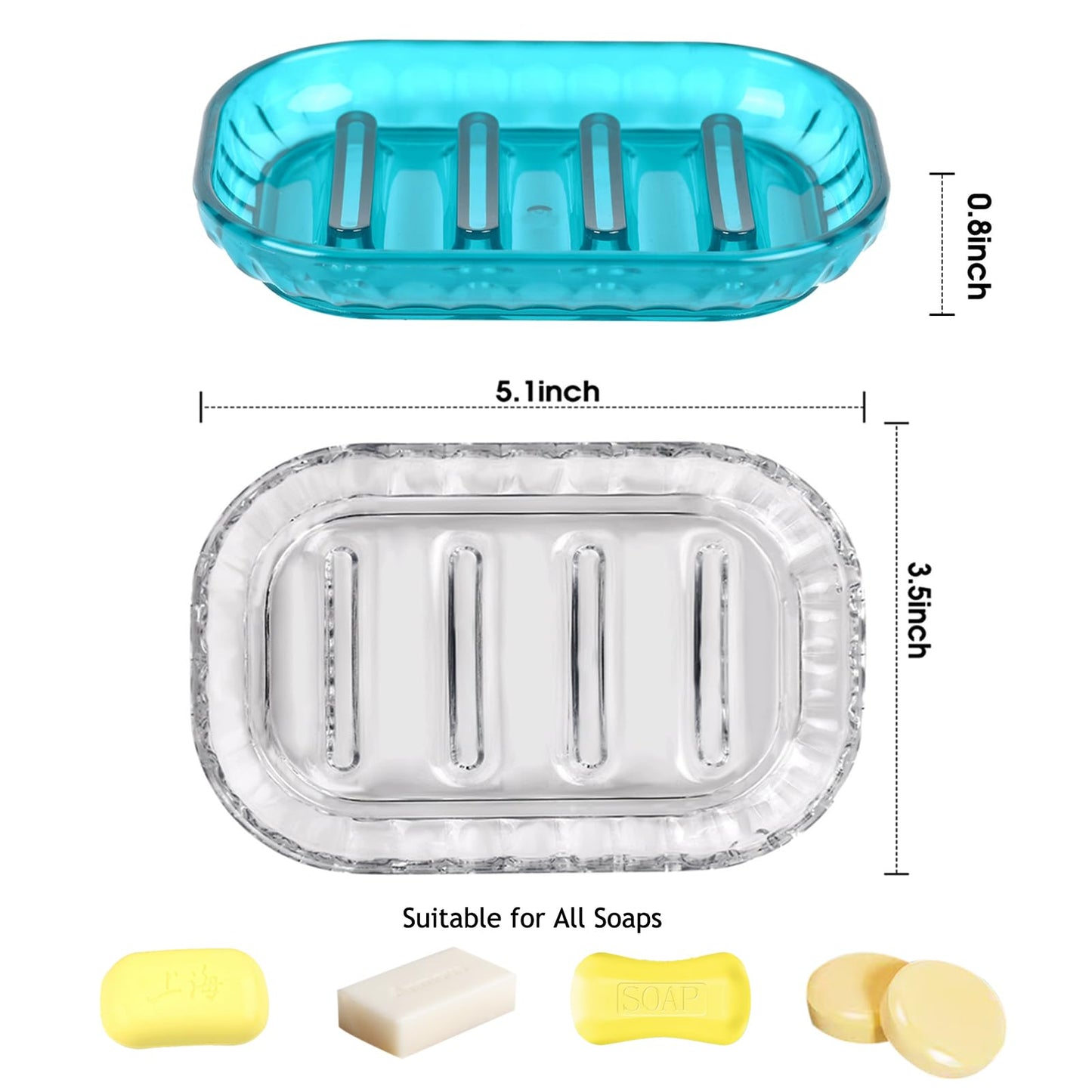 AMUONTY 2 Pack Soap Dish Holder for Bar Soap, Bathroom Soap Dishes Bar Soap Holder Tray, Soap Dishes for Shower Bathroom, Kitchen Sink Soap Dish, Clear