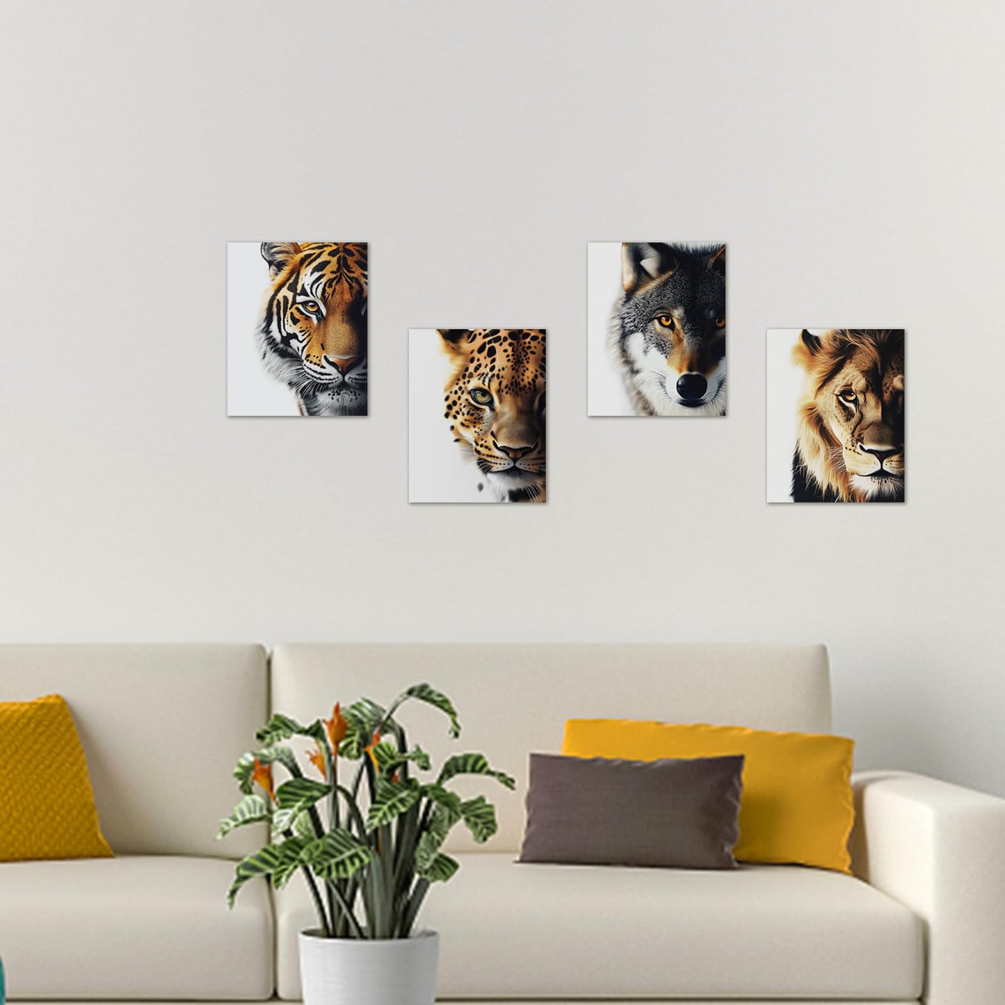 DOODLREAM 4 Pack Unframed Waterproof Animal's Face Decors Canvas Wall Art Tiger Lion Wolf's Head 8 x 10 Inch Canvas Wall Posters for Home Room Office Decoration Gift