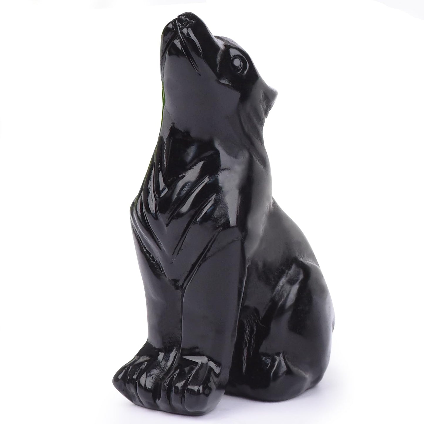 Ytbeoxk 2.1 Inch Black Obsidian Wolf Crystal Statue，Birthday Present Healing Crystal Decor，Wolf Totem Figurines Stone Energy Gemstones, in Bedroom Office Christmas Meditation Gifts for Men Gril Women