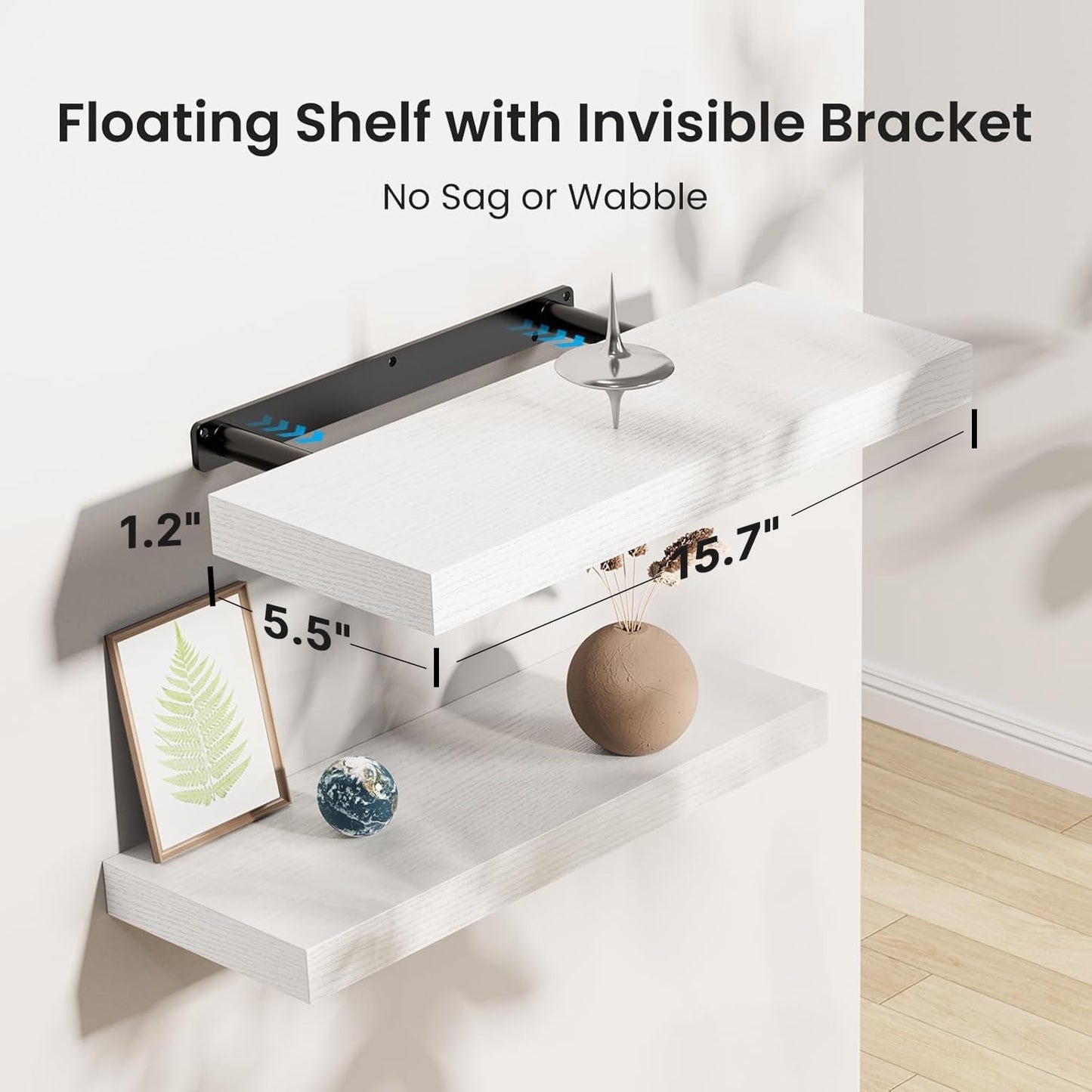 AMADA HOMEFURNISHING Floating Shelves, Wall Shelves for Bathroom/Living Room/Bedroom/Kitchen Decor, White Shelves with Invisible Brackets Set of 3 - AMFS08