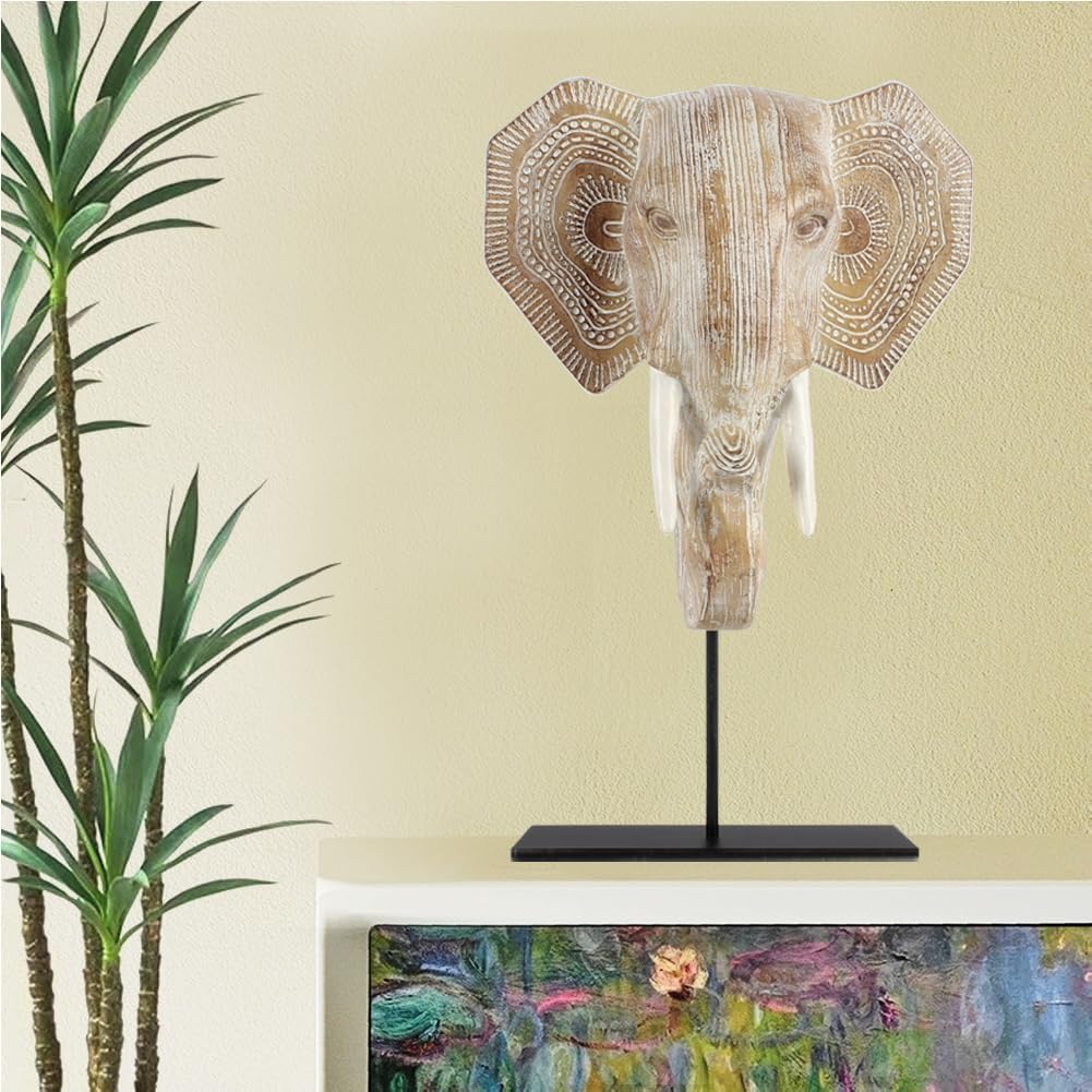 Zhao Xiang Boho Elephant Statue Home Decor, Good Luck Elephant Sculpture Gifts for Women, Resin Animal Figurines for Home, Office, Bookshelf TV Stand, Shelf, Living Room