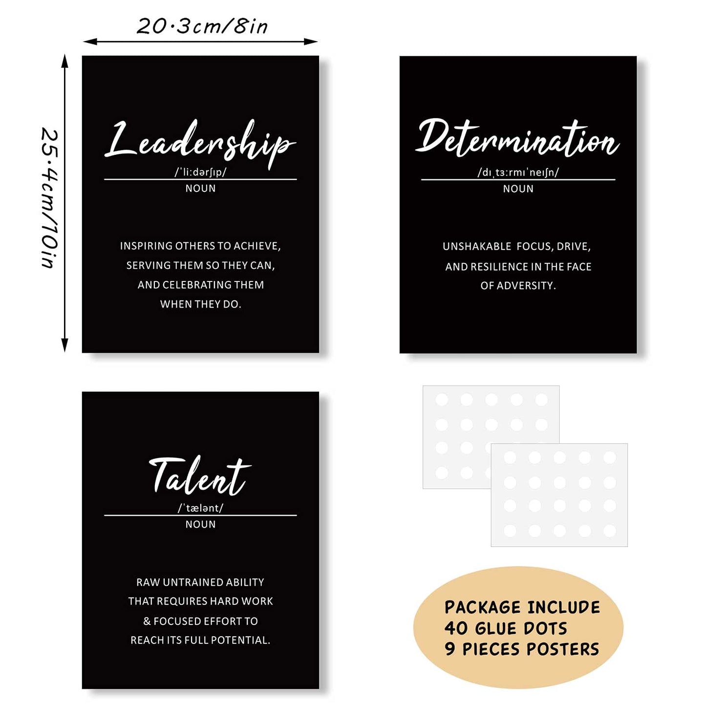Outus 9 Pieces Inspirational Phrases Posters Wall Decor Motivational Sayings Quote Positive Prints for Teens Adults Living Room Office Classroom Bulletin Board Decor,Unframed,8 x 10 Inch (Black)