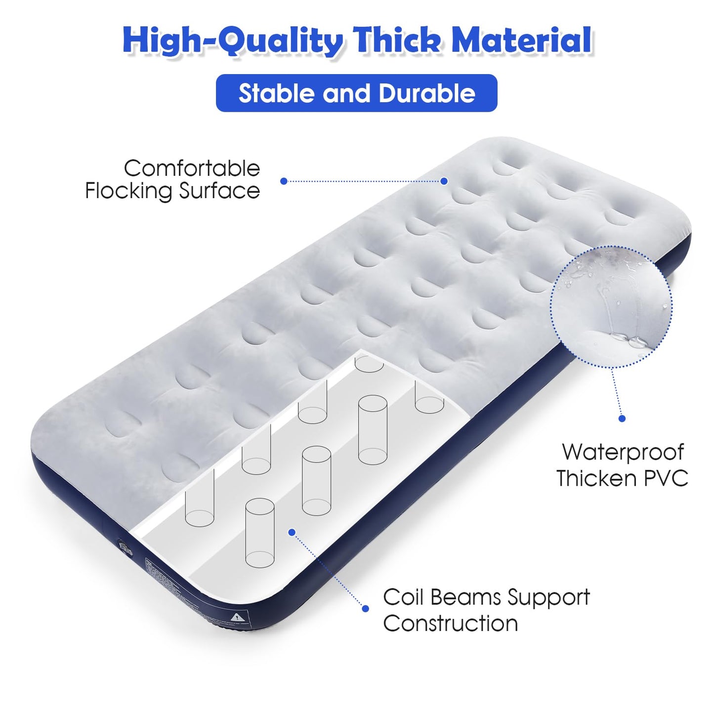 QDH Camping Air Mattress Inflatable Air Bed Flocked Surface Travel Bed Sleeping Pad Air Bed for Outdoor Camping Tent Guest Travelling(2 PCS)