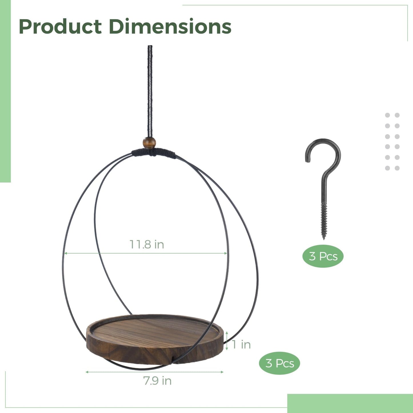 DORMIYA 3 Pcs Hanging Plant Shelf, Round Wood Base with Black Metal Frame, Plant Holder with Adjustable Rope for Living Room, Balcony, Bedroom, Indoor Plant Display