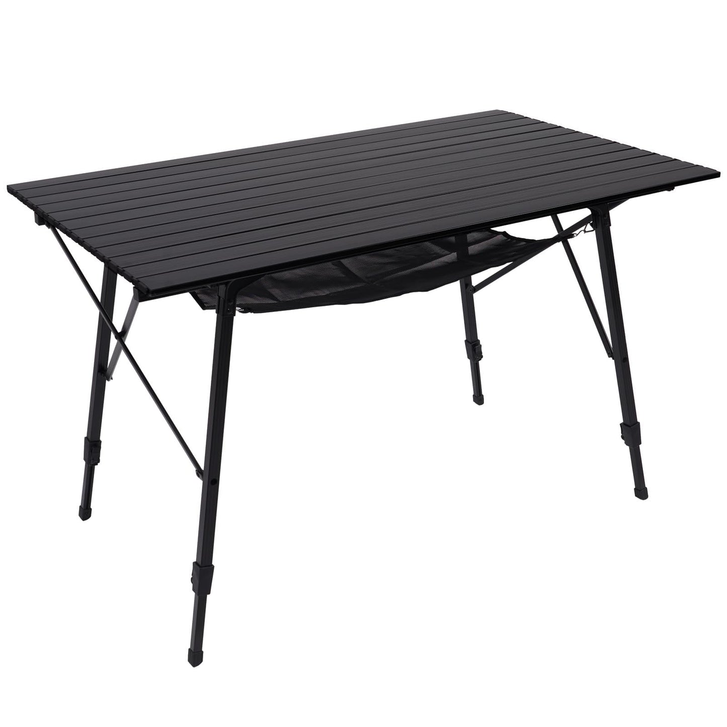PORTAL Camping Table Portable Foldable with Adjustable Legs, Aluminum Folding Table Roll Up Table with Carrying Bag for Outdoor, Beach, Picnic, Backyards, BBQ and Party, Black, Big
