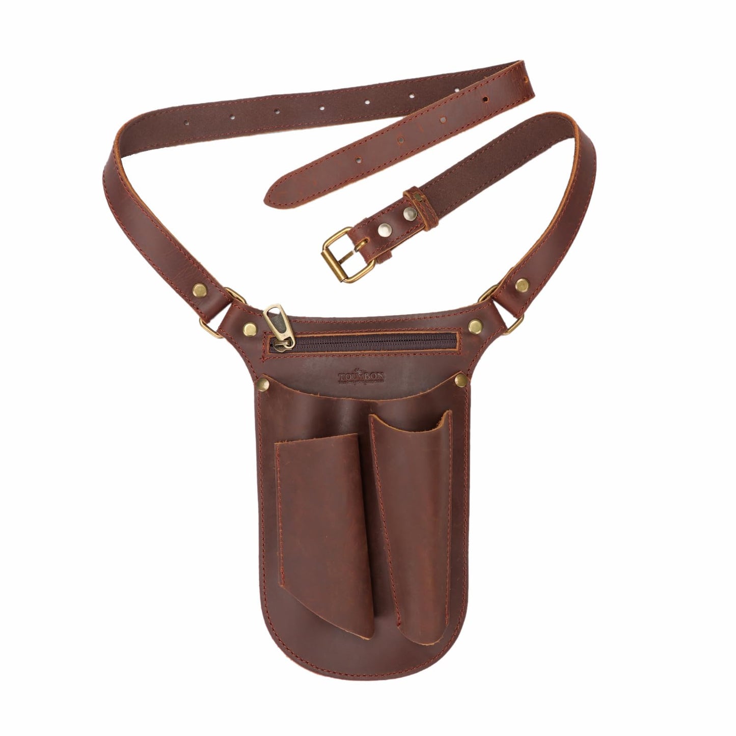 Tourbon Leather Gardening Belt Florist Tool Bag Gardener Holster Waist Pouch Electrician Carpenter Organizer Kit with 4 Pockets Up to 44"", Brown