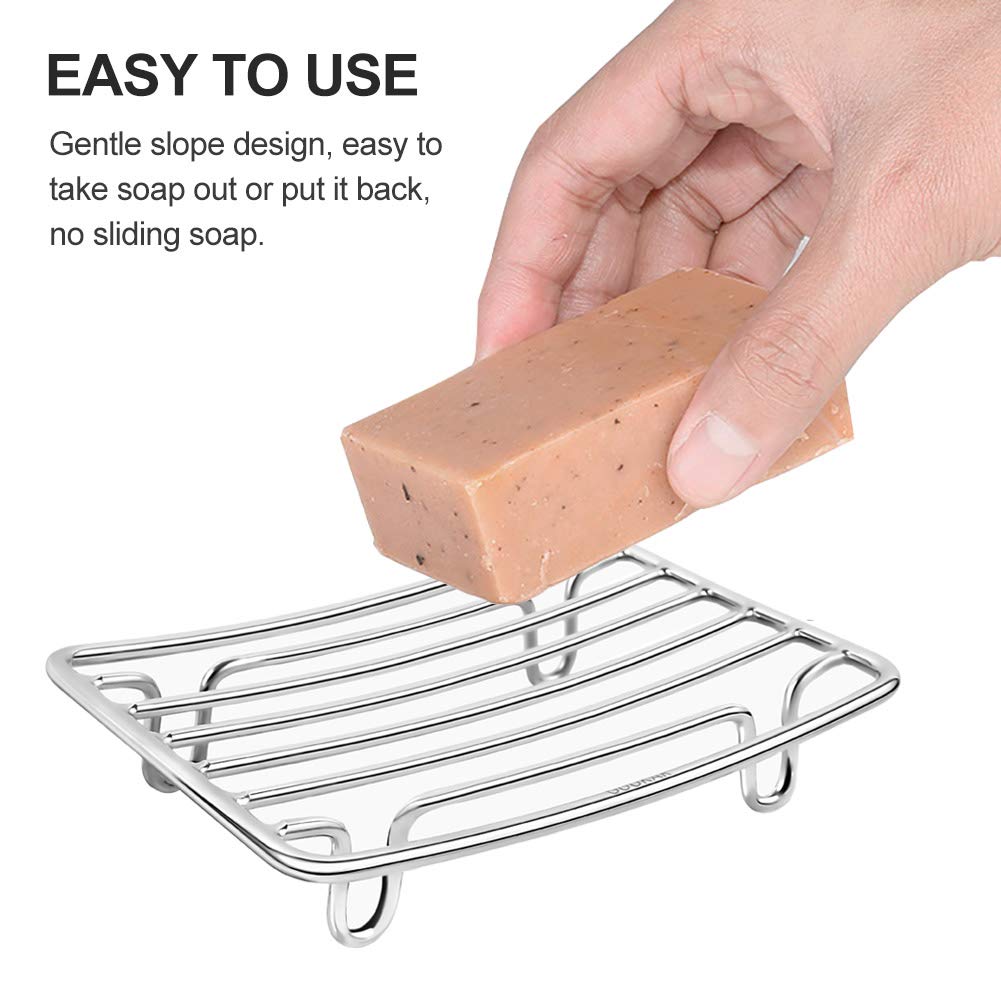 GUUKAR Soap Dish, Stainless Steel Bar Soap Holder for Shower, Self Draining Stand Soap Saver for Bathroom, Kicthen Sink and Countertop, Chrome 1-Pack