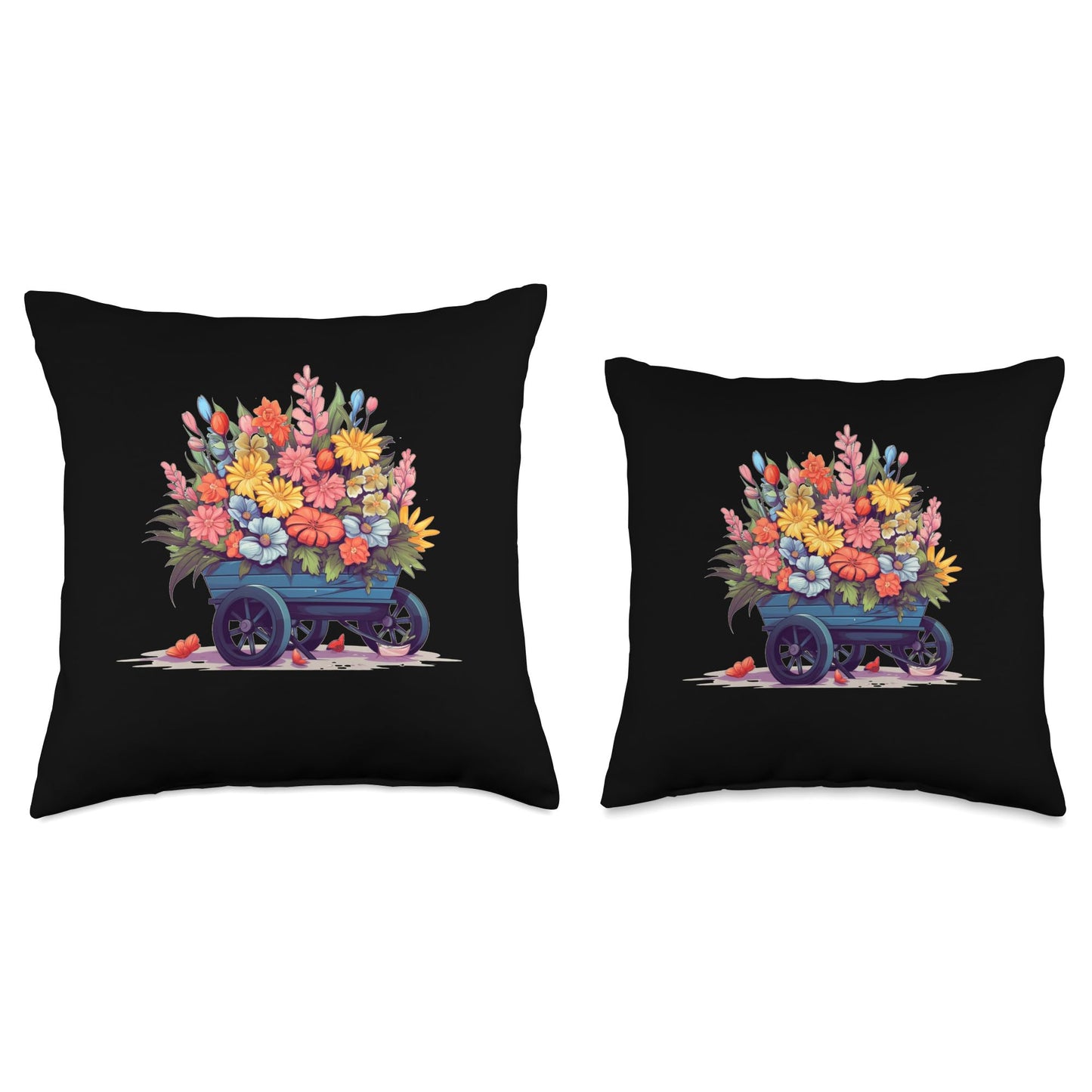 Funny Wheelbarrow Flowers Flower Wheelbarrow Costume for Spring and Blooming Season Throw Pillow, 18x18, Multicolor