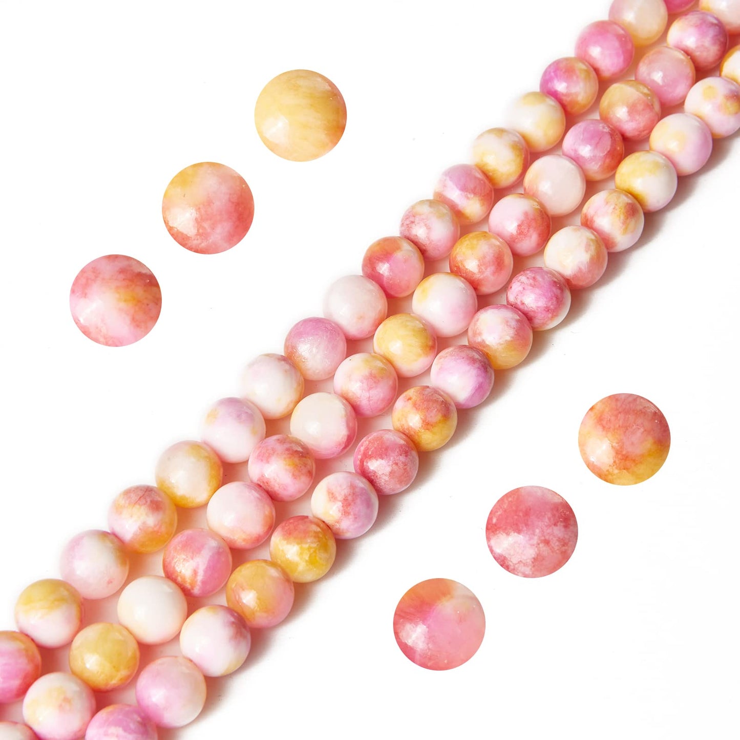 100pcs 10mm Pink Yellow Jade Beads Natural Gemstone Beads Round Loose Beads for Jewelry Making
