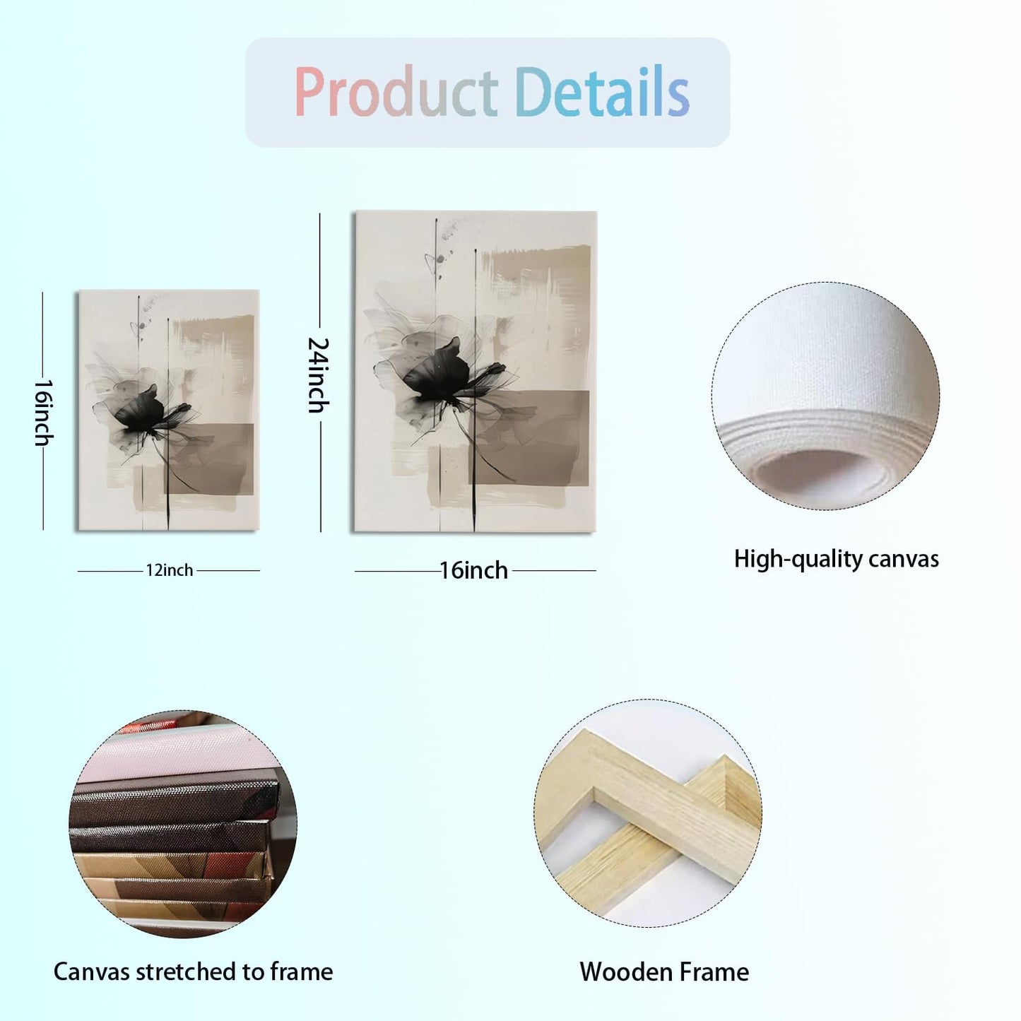 Neutral Abstract Floral Canvas Wall Art Modern Large Minimalist Wall Decor Contemporary Beige Black Flower Posters Prints Picture for Living Room Bedroom Bathroom Office 12x16 In Framed