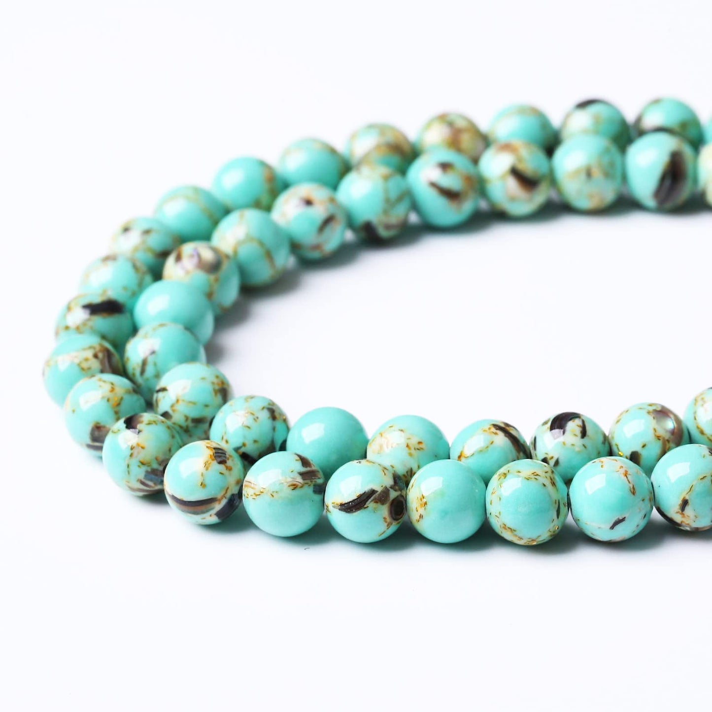 45PCS 8MM Shell Turquoise Beads with Mother-of-Pearl Round Loose Natural Gem Beads for Jewelry Making 15