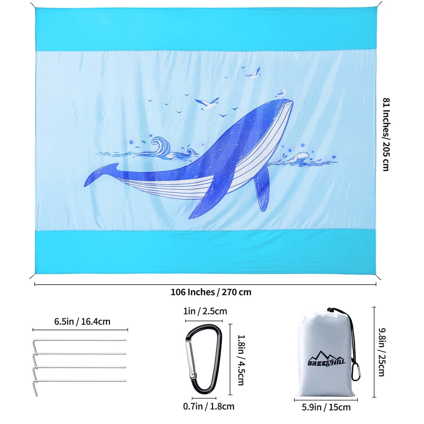 Extra Large Sandproof Beach Blanket 81" x 106", Waterproof Nylon Beach Mat, Lightweight Foldable Picnic Blanket with Corner Pockets & Stakes, Quick Dry Outdoor Blanket for Beach, Camping, Travel
