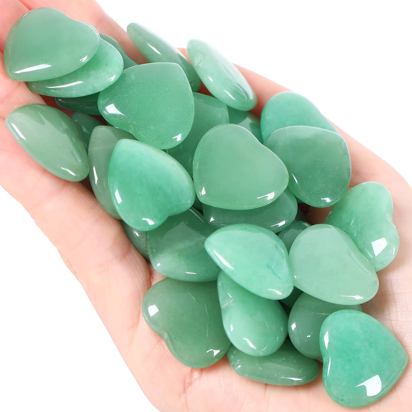 QINJIEJIE 20 PCS Green Aventurine Natural Heart Healing Crystals Polished Crystal Cute Mini Stones Pocket Palm Love Gemstones Set Bulk Wholesale Reiki Energy Balancing Meditation Valentine's Day Gift