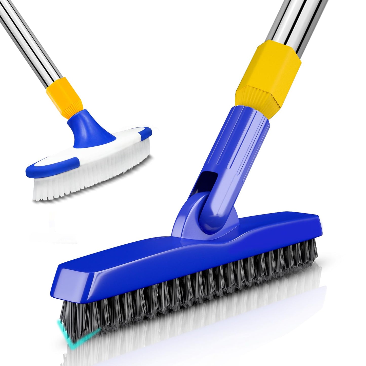 ITTAR Grout & Scrub Brush Combo, Floor Scrubber with Long Handle, Multi-Purpose Stiff Bristles Cleaning Brush Set for Tile, Grout, Deck, Kitchen, Shower Floor (2 Pcs)