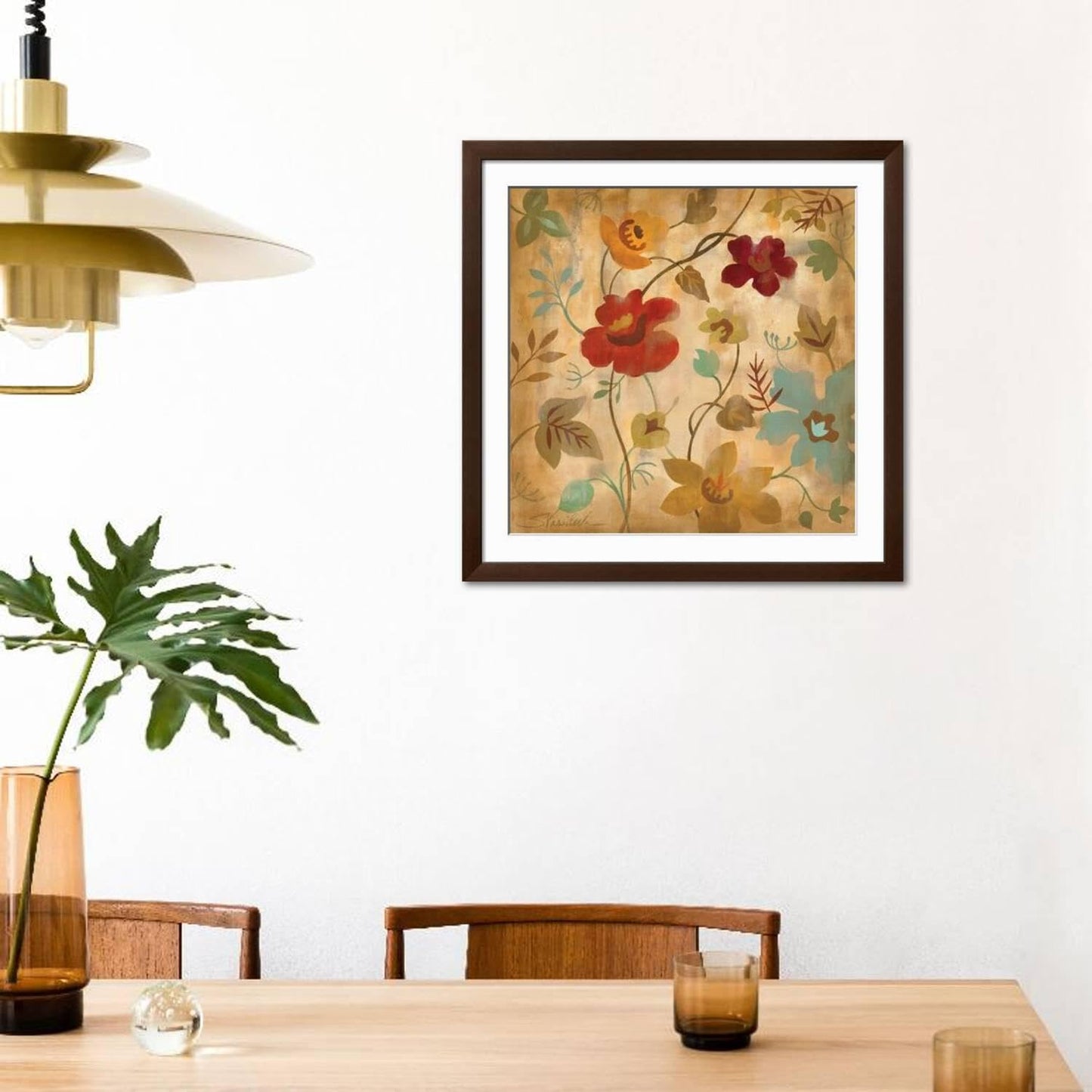ART.COM Wall Art Print Antique Embroidery II on Brown Frame by Silvia Vassileva, 38" x 38"