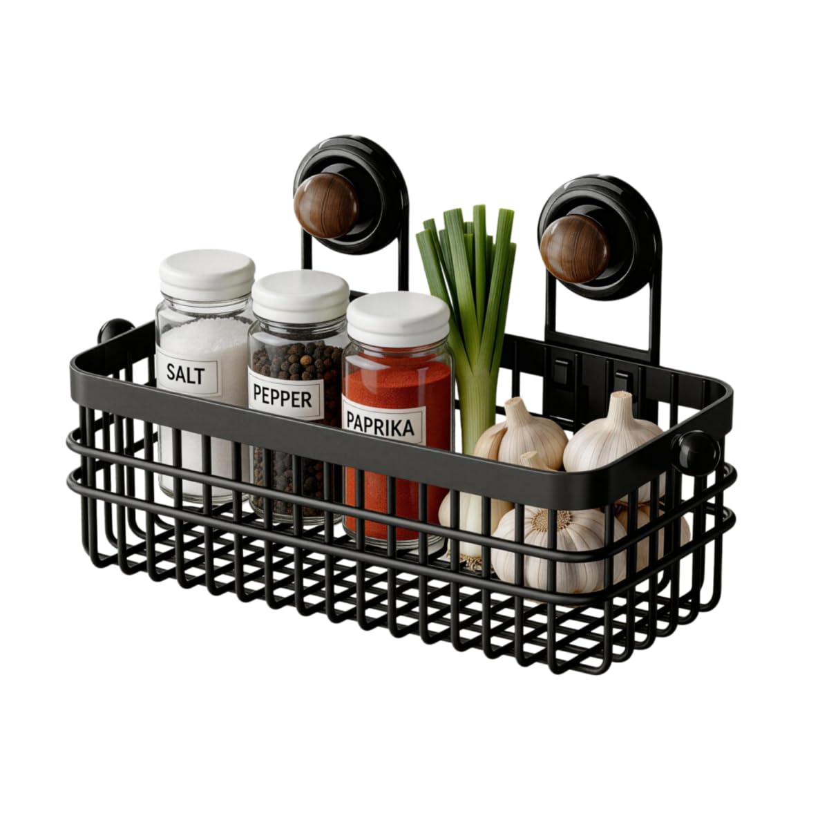 XIKEMADI Drill-Free Wall Mount Storage Basket, 11"x4.6"x3.9" Adhesive Mount Organizer for Kitchen & Bathroom, Waterproof Cotton Facial Tissue Holder for Counter (Black)