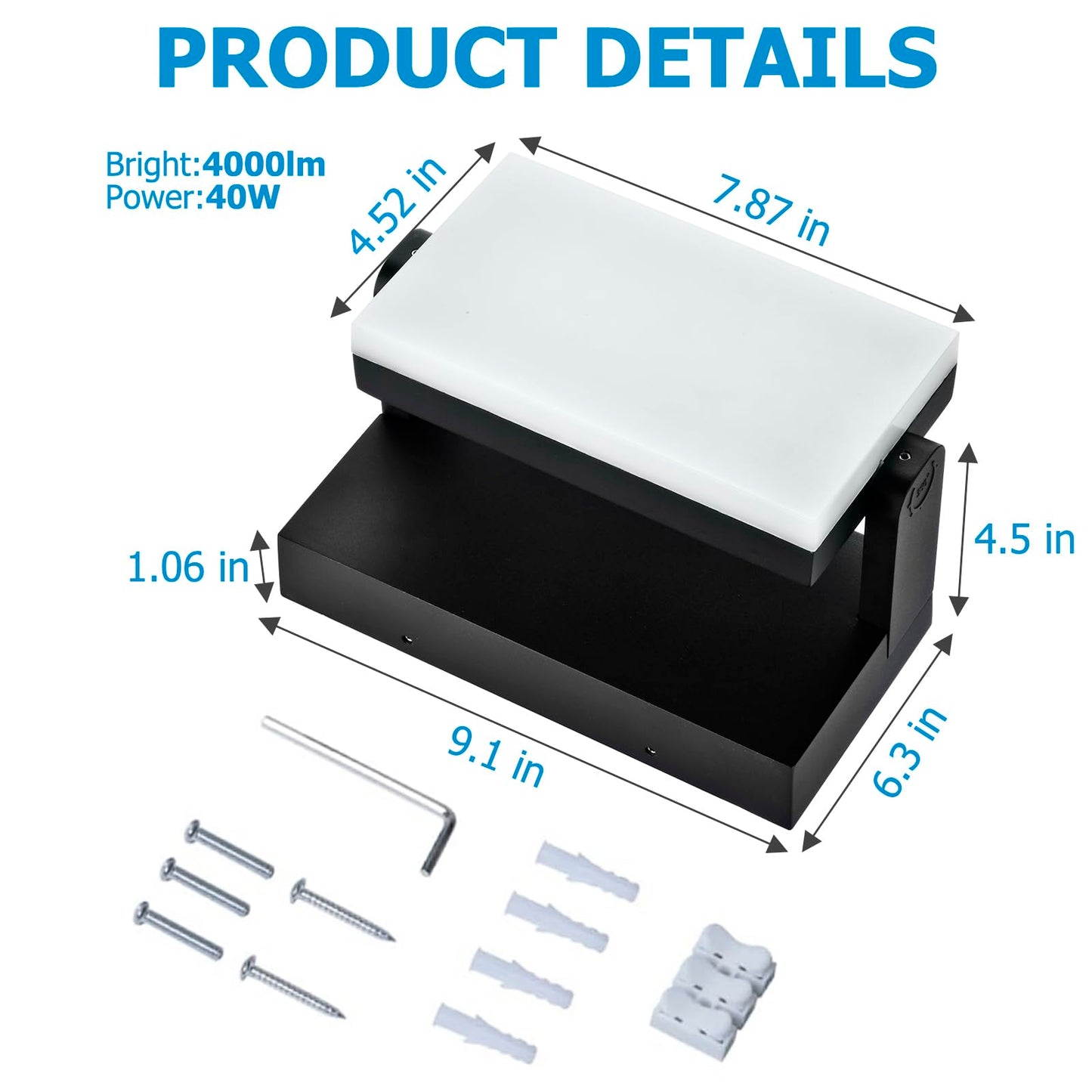 rosykite Motion Sensor Outdoor Wall Pack Lights,40W Acrylic LED Porch Lights 360 °Rotation,Waterproof 5000K/4000K/6000K Exterior Flood Wall Sconce Light for Garage