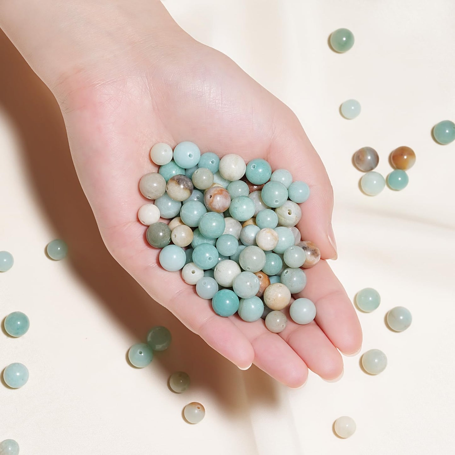 10mm Natural Colorful Amazonite Gemstone Beads Polished Round Smooth Stone Beads for Bracelets Jewelry Making 15inch Loose Beads