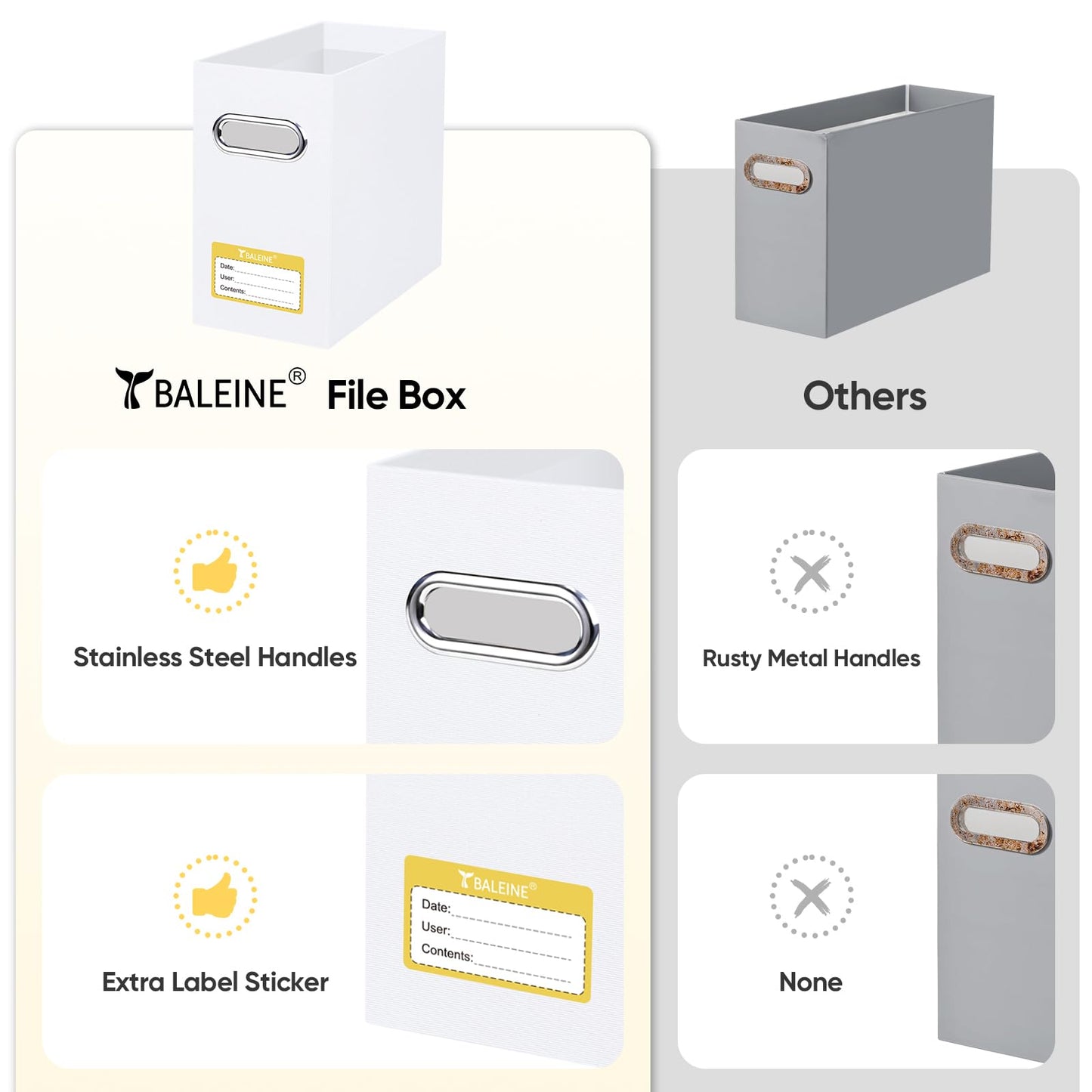BALEINE File Organizer Box, Cardboard File Folder Organizer with Handle for Letter Size, Portable Collapsible Hanging Filing Box for Home Office Document Storage (2 Pack, White)