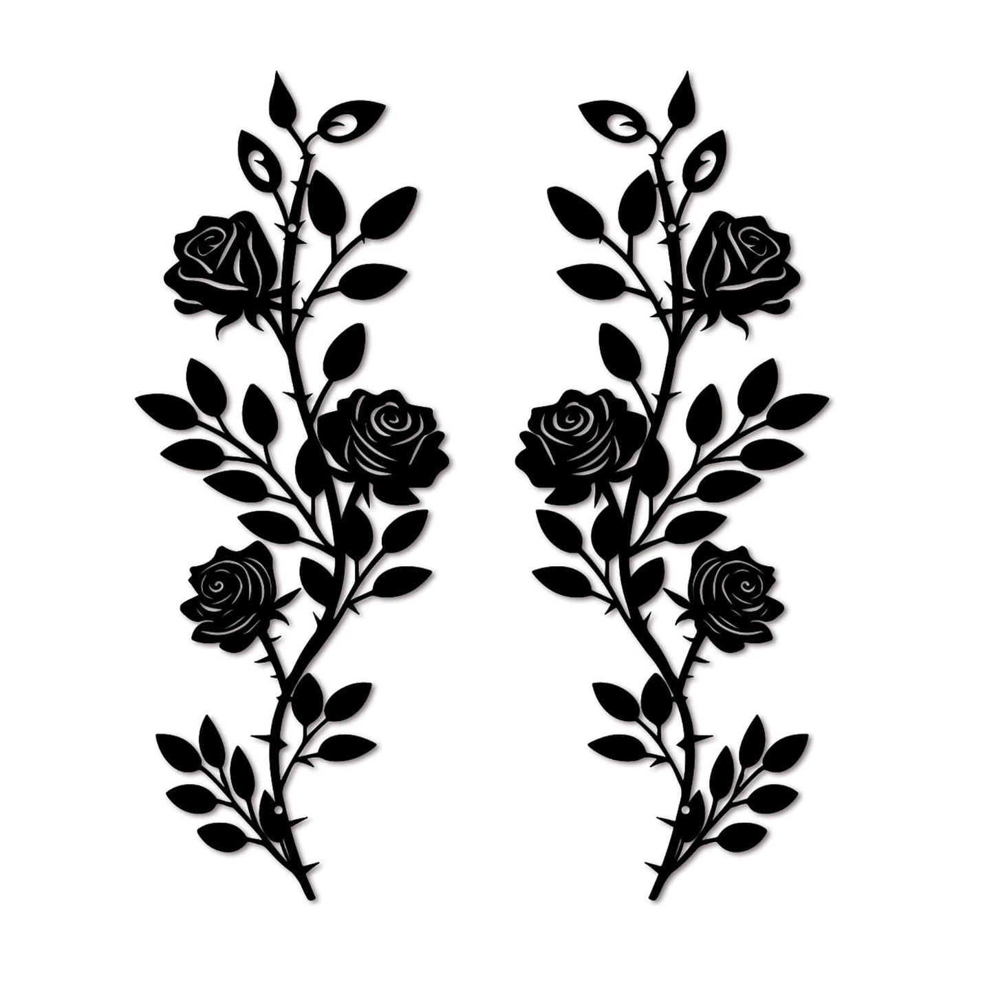DUOOLN 2 Pcs Metal Rose Tree Leaf Wall Decor, Long Iron Scroll Vine Wall Art, Rustic Hanging Sign Flowers Sculpture, For Above Door Living Room Office Indoor And Outdoor Decoration - Black