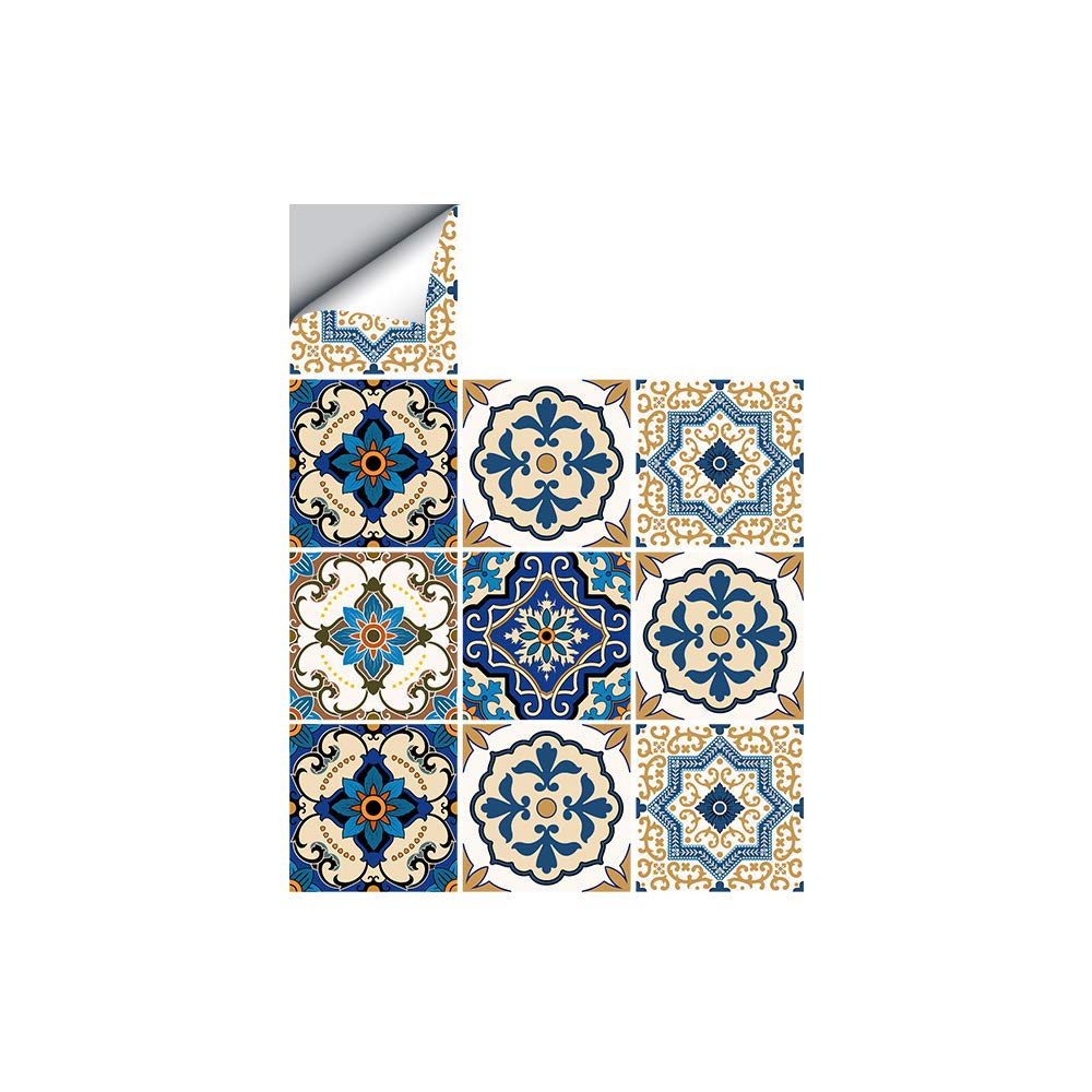 25 PCS Moroccan Style Tile Sticker, 4x4 Inch(10x10cm) Traditional DIY Murals, Tile Waterproof Oil Proof Removable Decals for Bathroom & Kitchen Backsplash (TS-029)