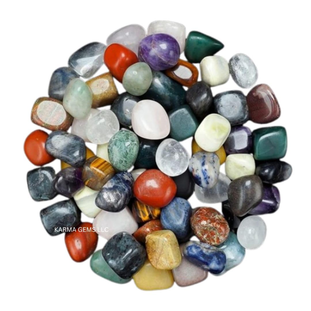 Karma Gems 1lb Mix Tumbled Stones - Polished Stones for Positive Energy - Crystal Kit for Fresh Mind & Restful Sleep - Healing Stone for Chakra Balancing - Ideal for Gift & Home Decor (15-25 Mm)