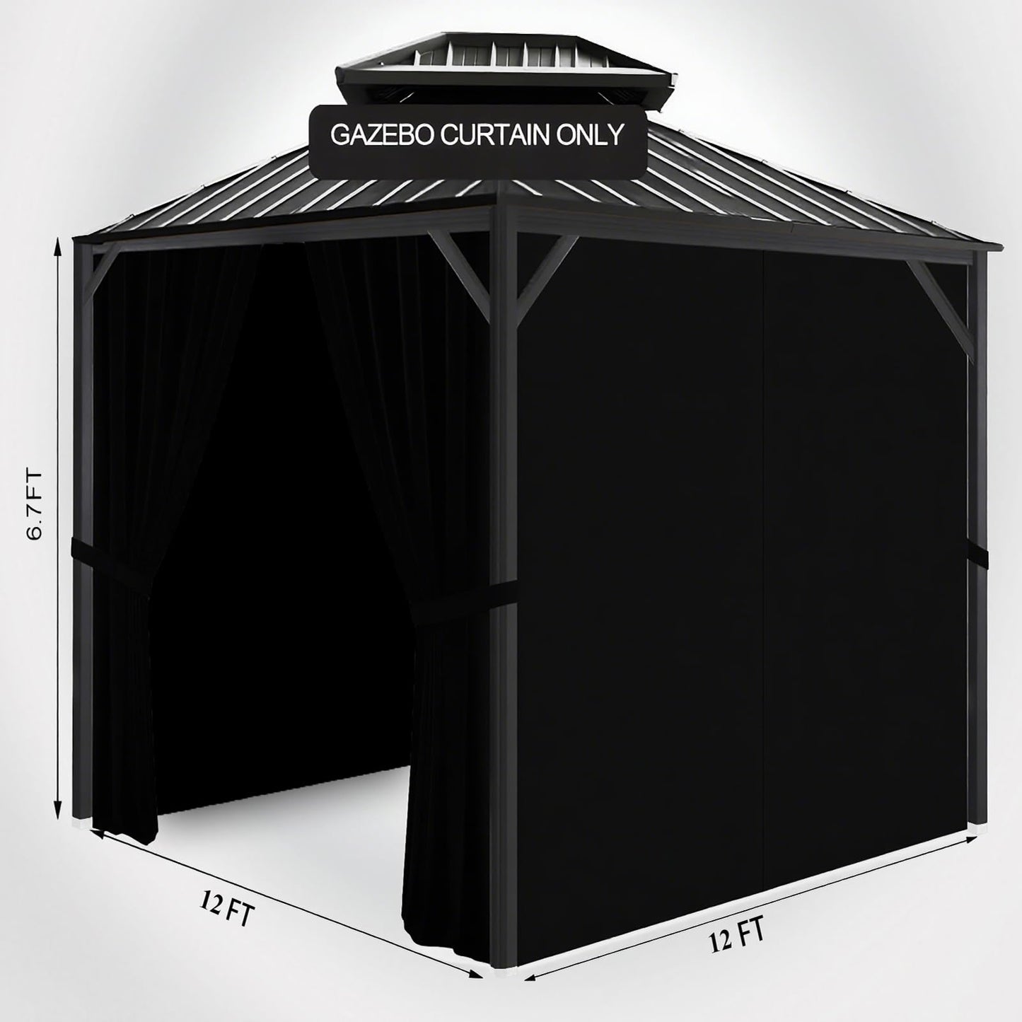ORSMGOLF Outdoor Waterproof Gazebo Curtains - Privacy & Weather 4 - Panels Gazebo Side Wall with Zipper - Resistant Privacy Curtains Replacement for Patios/Gardens (Black, 12' x 12')