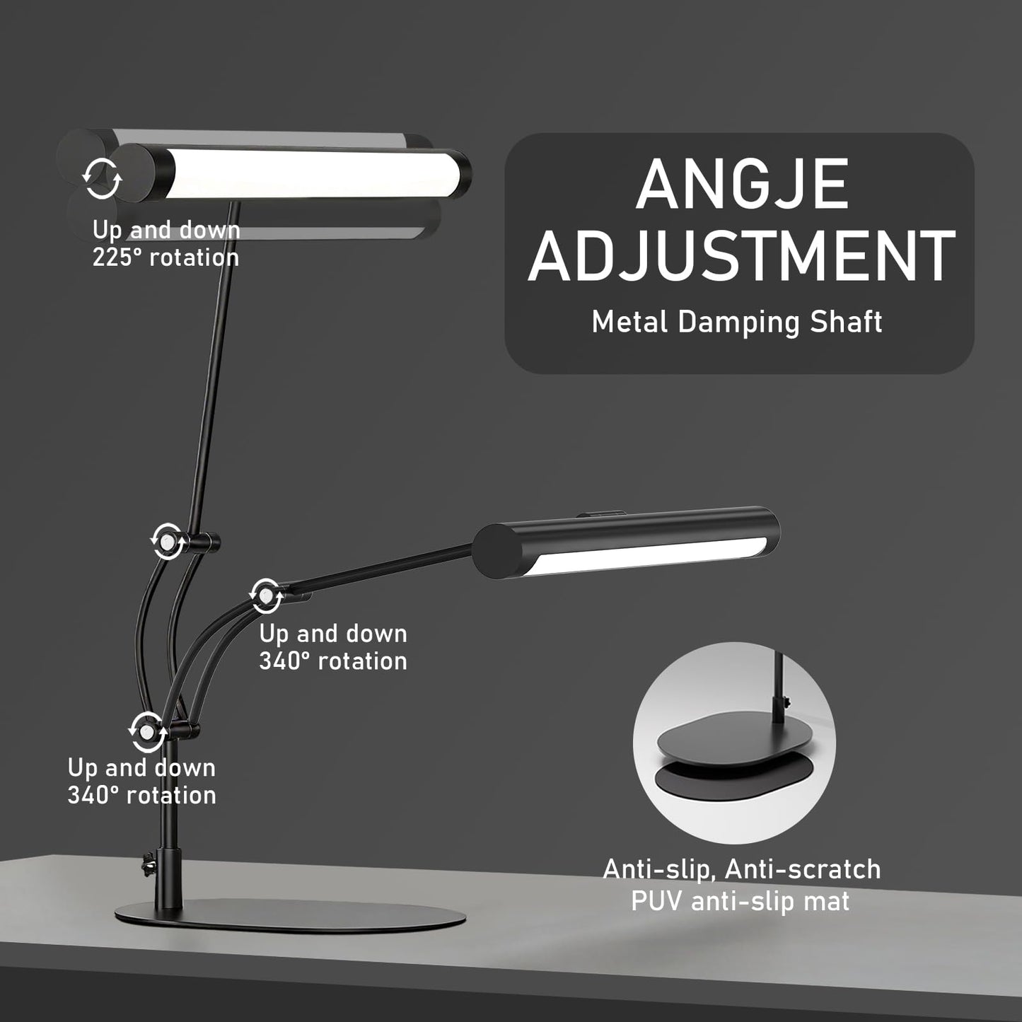 LED Desk Lamp, 10W Eye-Caring Task Light for Home Office, Metal Build with Frosted Texture & Stable Base, 3 Color Modes, 10 Brightness Levels, Flexible Adjustment & Memory, USB Adapter Included, Black