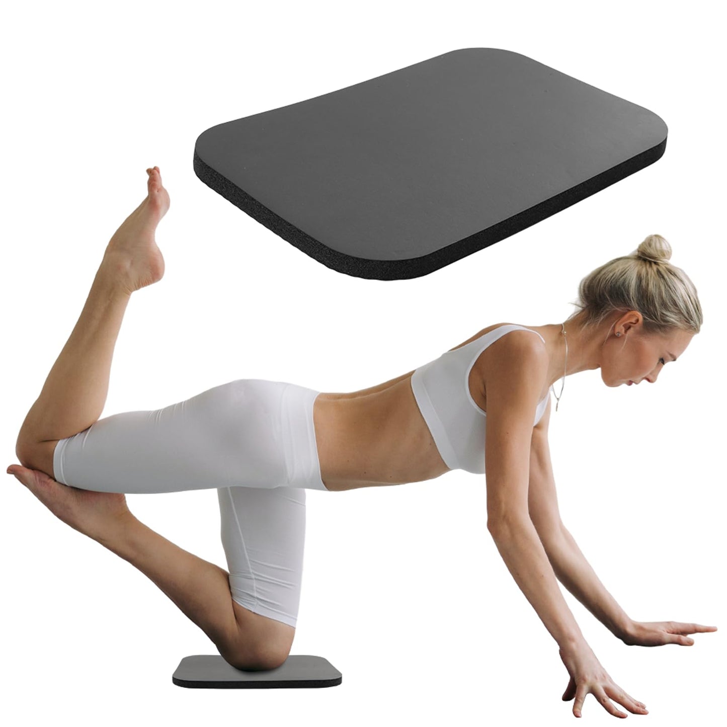 Yoga Knee Pad, Exercise Fitness Yoga Knee Pad Cushion, Foam Floor Pilates Non-Slip Cushions Wrist Elbow Pad Sports Mat for Pilates, Pray, Exercises (Black, 29X19X1.5CM)