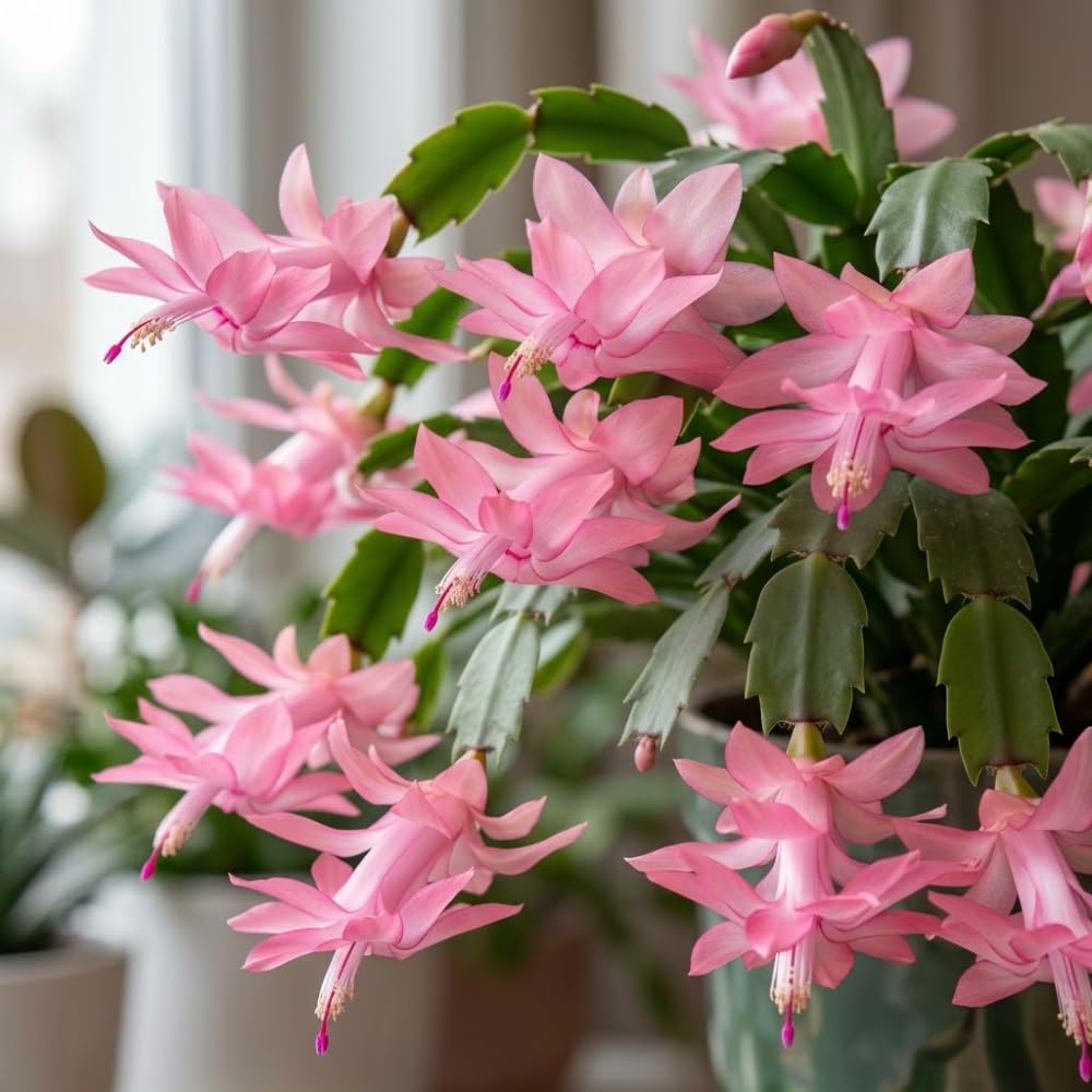 2 Pink Christmas Cactus Live Plant, 5-6 Inch Tall, Easy to Care Indoor Winter Houseplant for Office Desk and Patio Decor, Vigorous Live Holiday Plant