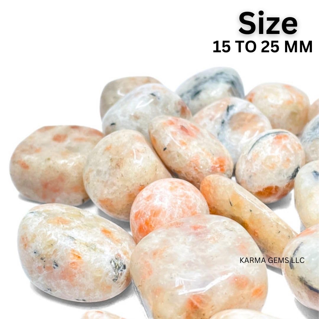 Karma Gems 1lb Sunstone Tumbled Stones - Polished Stones for Positive Energy - Crystal Kit for Fresh Mind & Restful Sleep - Healing Stone for Chakra Balancing - Ideal for Gift & Home Decor (15-25 Mm)