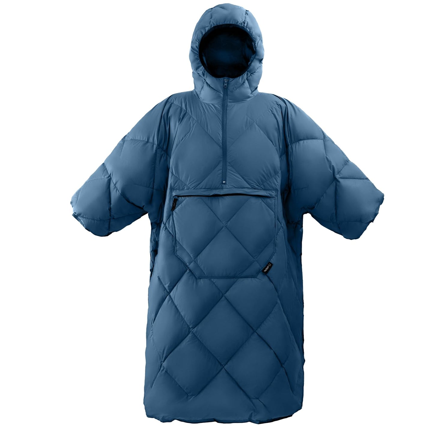 ATEPA Wearable Sleeping Bag, Recycled Insulated Water-Resistant Camping Blanket Poncho, Ultralight Packable Hooded Stadium Blanket for Outdoor Sports Fishing Backpacking Hiking Cold Weather, Blue