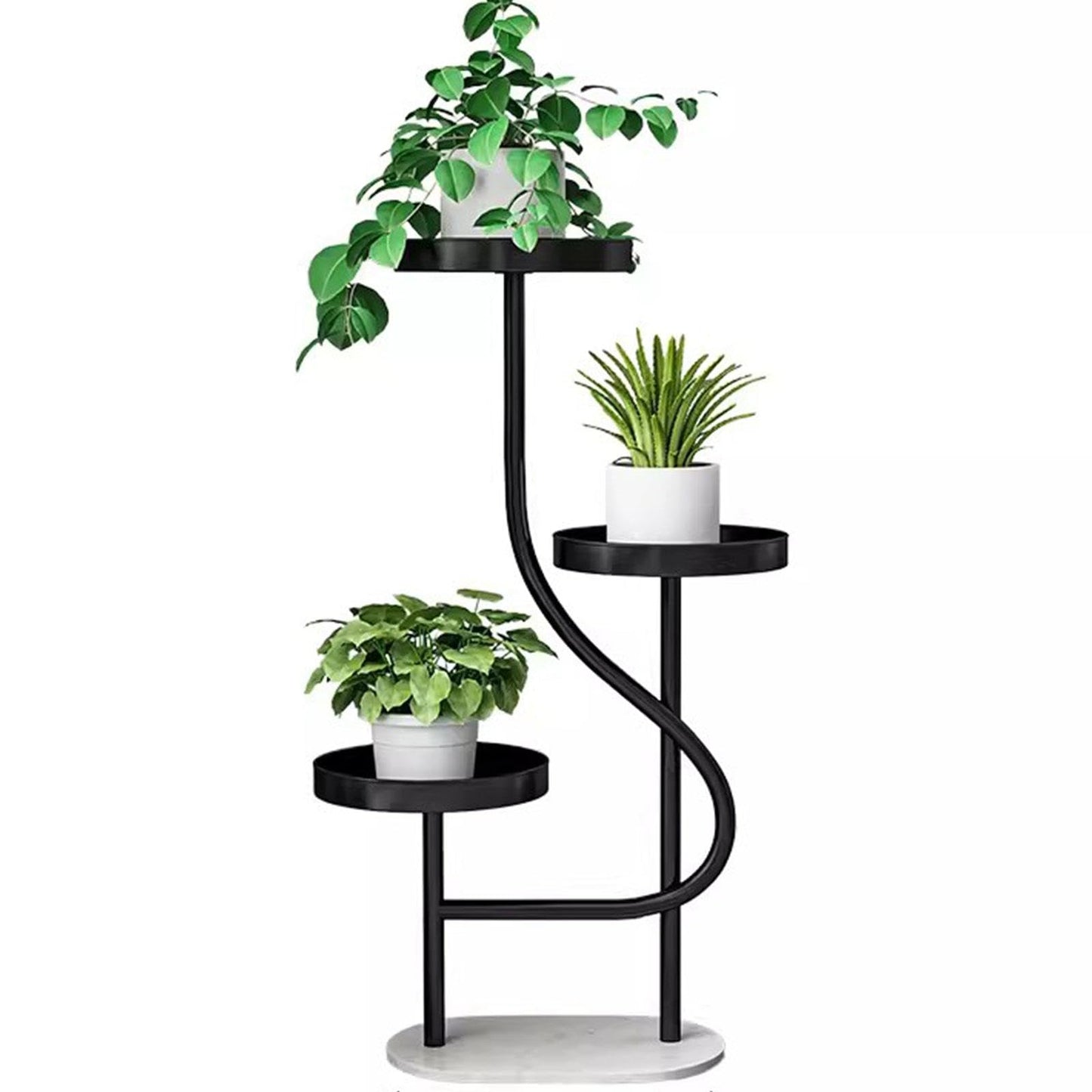 YEDECOR 3-Tier Corner Plant Stand Tall Marble Base Plant Pot Tray Display Stand Holder Indoor Outdoor Metal Flower Rack Ladder Shelf for Home Office Garden Patio Balcony Decor,Black