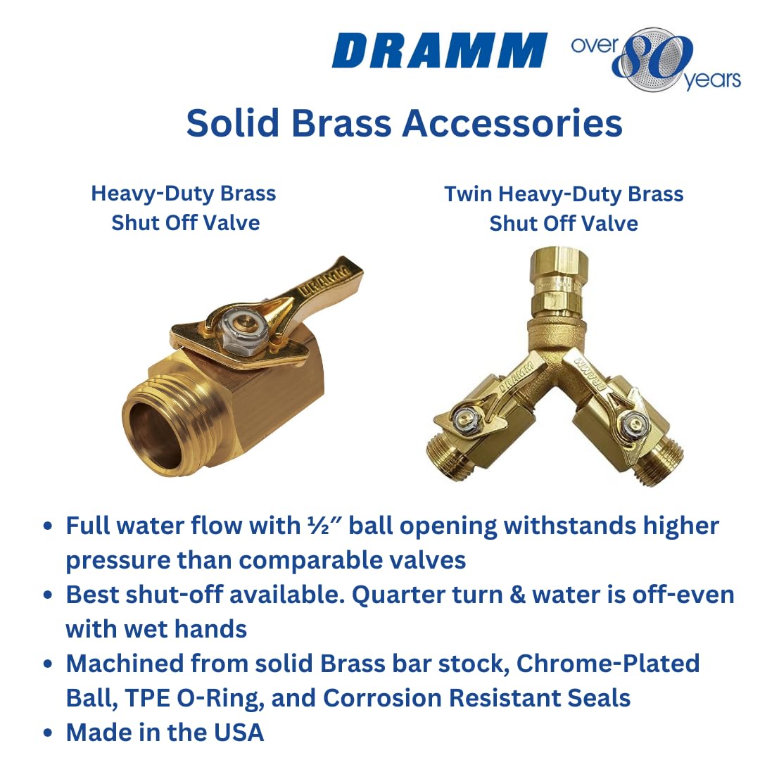 Dramm Twin Brass Hose Shut-Off Valve – Dual Garden Hose Water Control Splitter