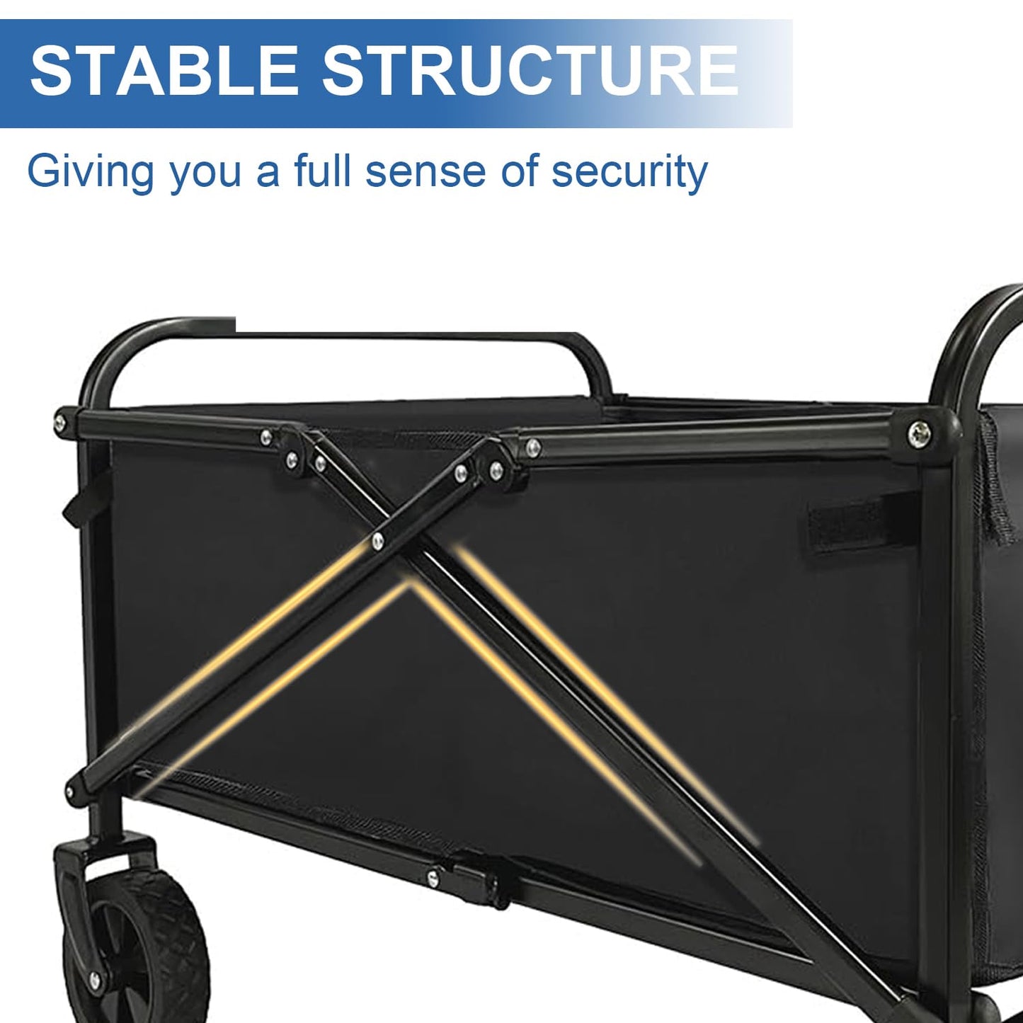 SAILARY Collapsible Wagon Cart Foldable Portable Heavy Duty Folding Beach Wagons, Outdoor Utility Carts with Large Capacity for Grocery, Camping, Shopping, Fishing, Sports, Garden Black