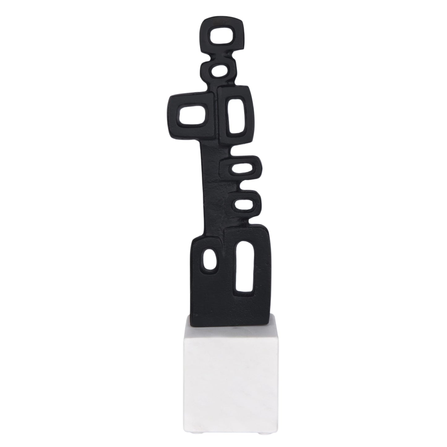 Cruiser’s Caché Abstract Geometric Sculpture, Artisan-Made Cast Aluminum with Black Anthracite Finish, Natural Marble Base, 13"
