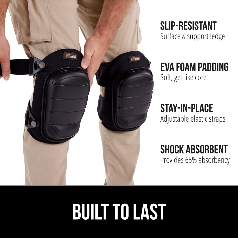 GORILLA GRIP Knee Pads for Work, All Day Comfort Gel Cushion and Soft Foam for Men and Women, Slip Resistant Heavy Duty Hard Cap, Adjustable Straps for Flooring, Construction and Gardening, Black