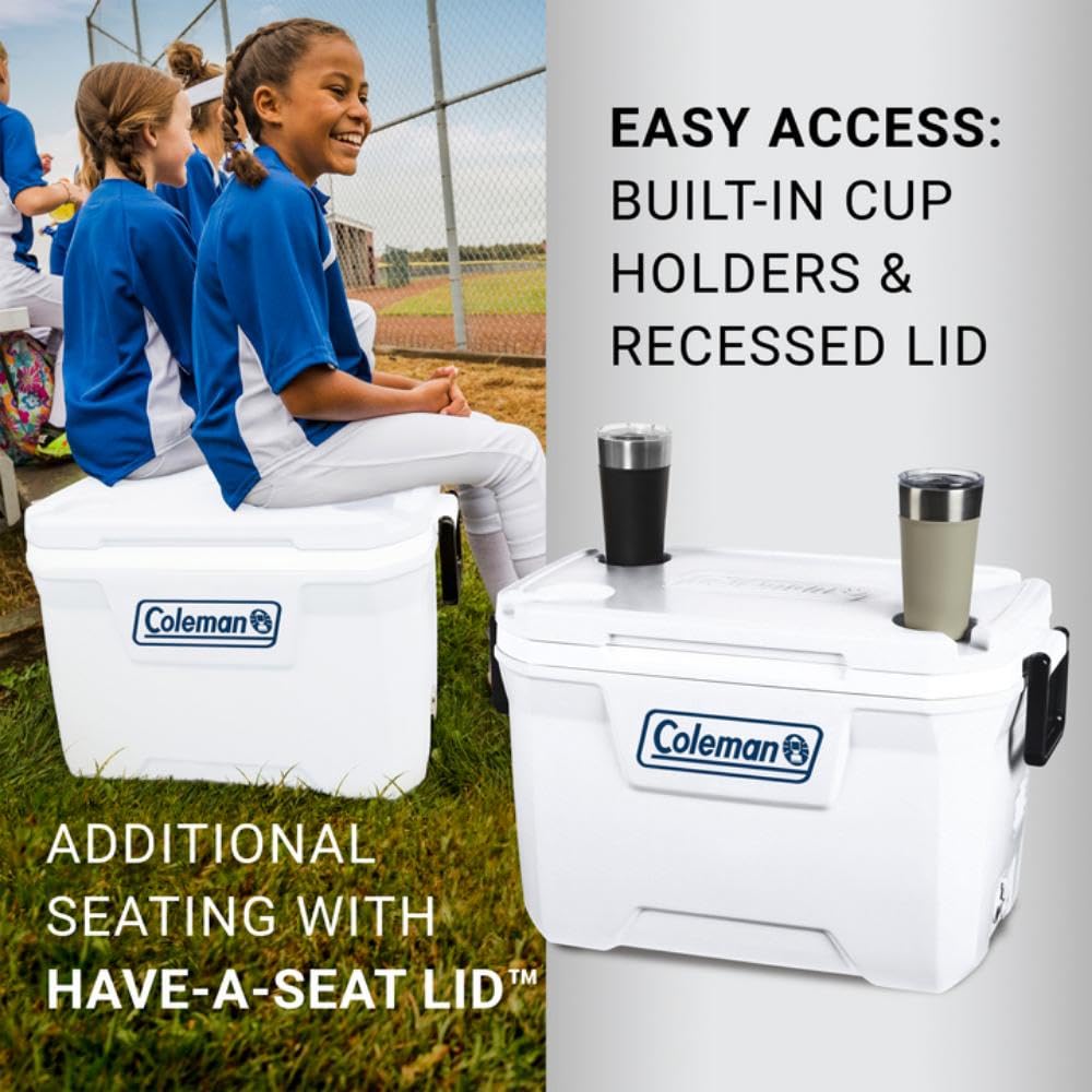 Coleman Classic Series 52qt Marine Cooler, Fully Insulated Lid & Body Keeps Ice up to 3 Days, Holds up to 80 Cans