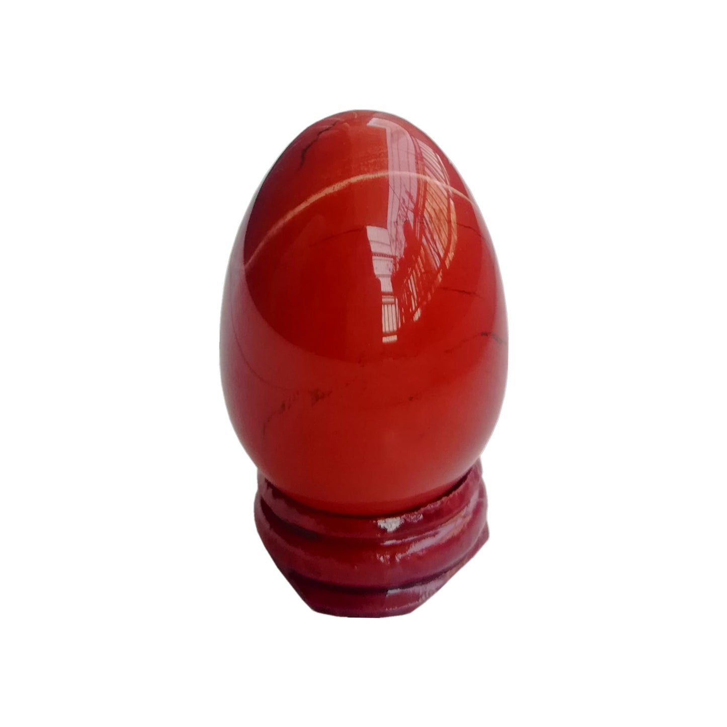 Sunshcat Natural Red Jasper Egg Shaped Meditation Chakra and Home Decor Balance Crystals and Healing Stones Statue Set,35 * 50mm Easter and Thanksgiving Gift,with Wooden Bracket