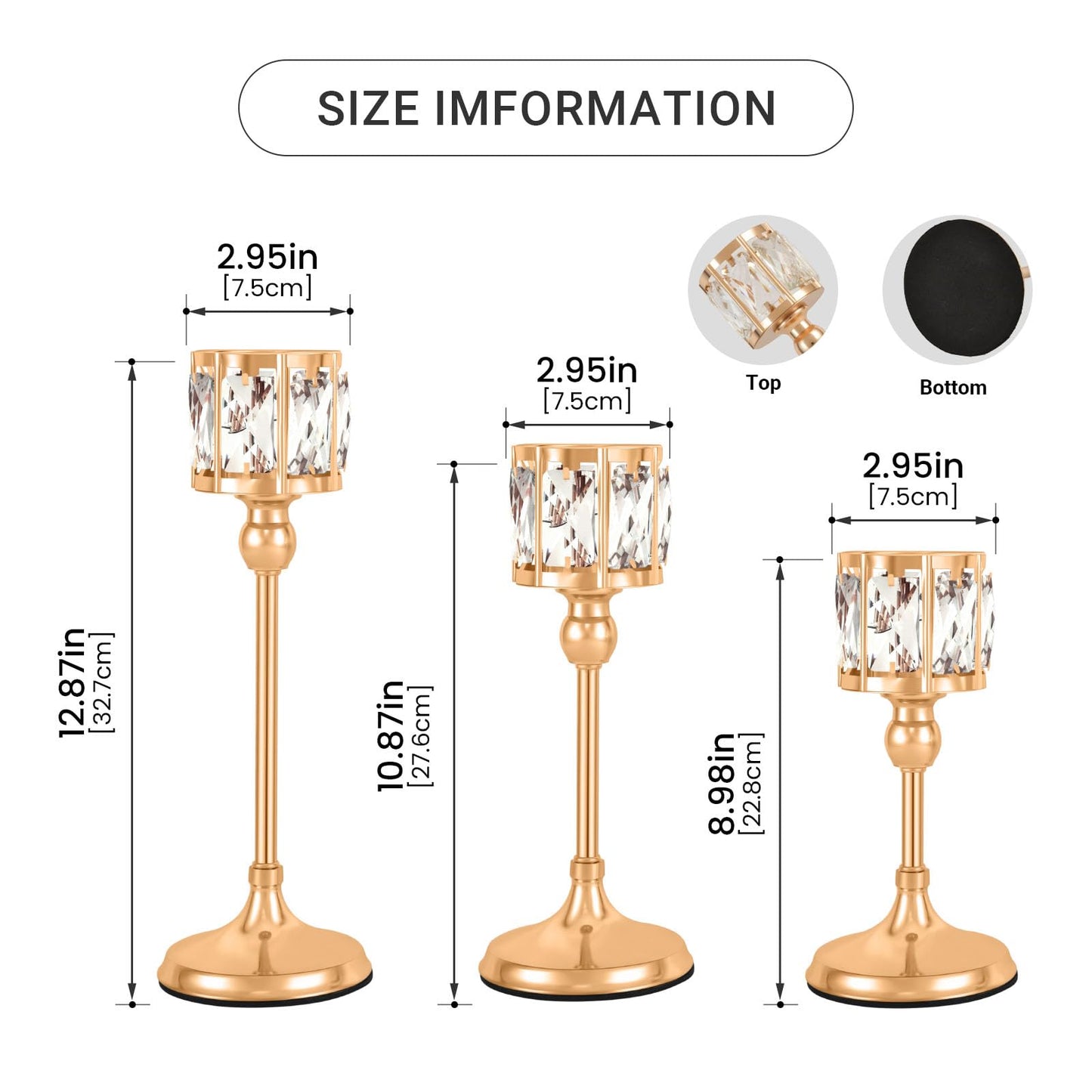 Crystal Tealight Candle Holders,Votive Candle Stands Wedding centerpieces for Tables Crystal Candlestick，Centerpiece Table Decorations (Gold, 3 Sets(9 Pcs))