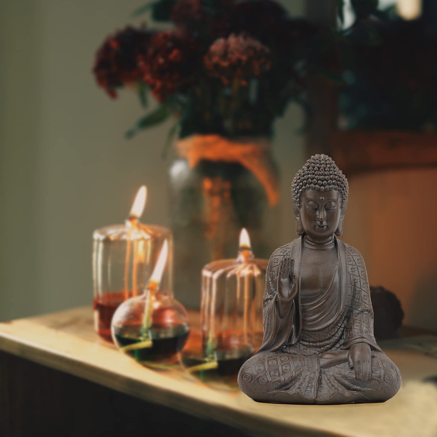 Leekung Buddha Statue for Home Decor,Buddah Statute Zen Decoration,Meditation Buddha Decor Brown 7 inch