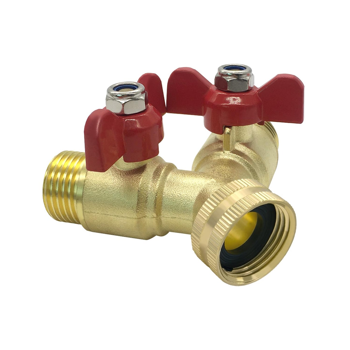 Hooshing Brass Garden Hose Splitter 3/4" GHT Hose Y Splitter 2 Valves Water Hose Faucet Adapters with Washers