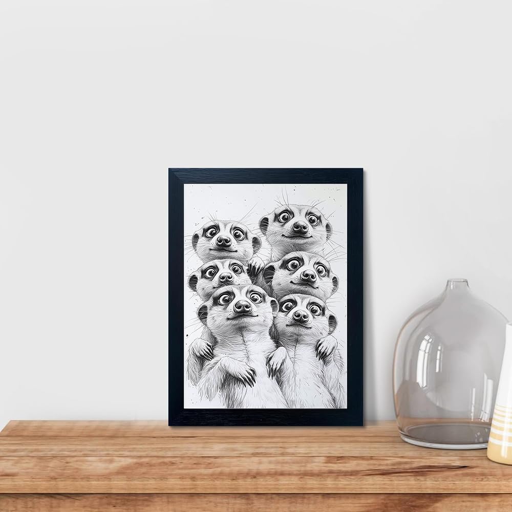Orvannaatr Animal group portrait photo, black and white fun animal painting, modern fashionable decorative wall art, suitable for use in bathrooms, bedrooms, and entrance walls.